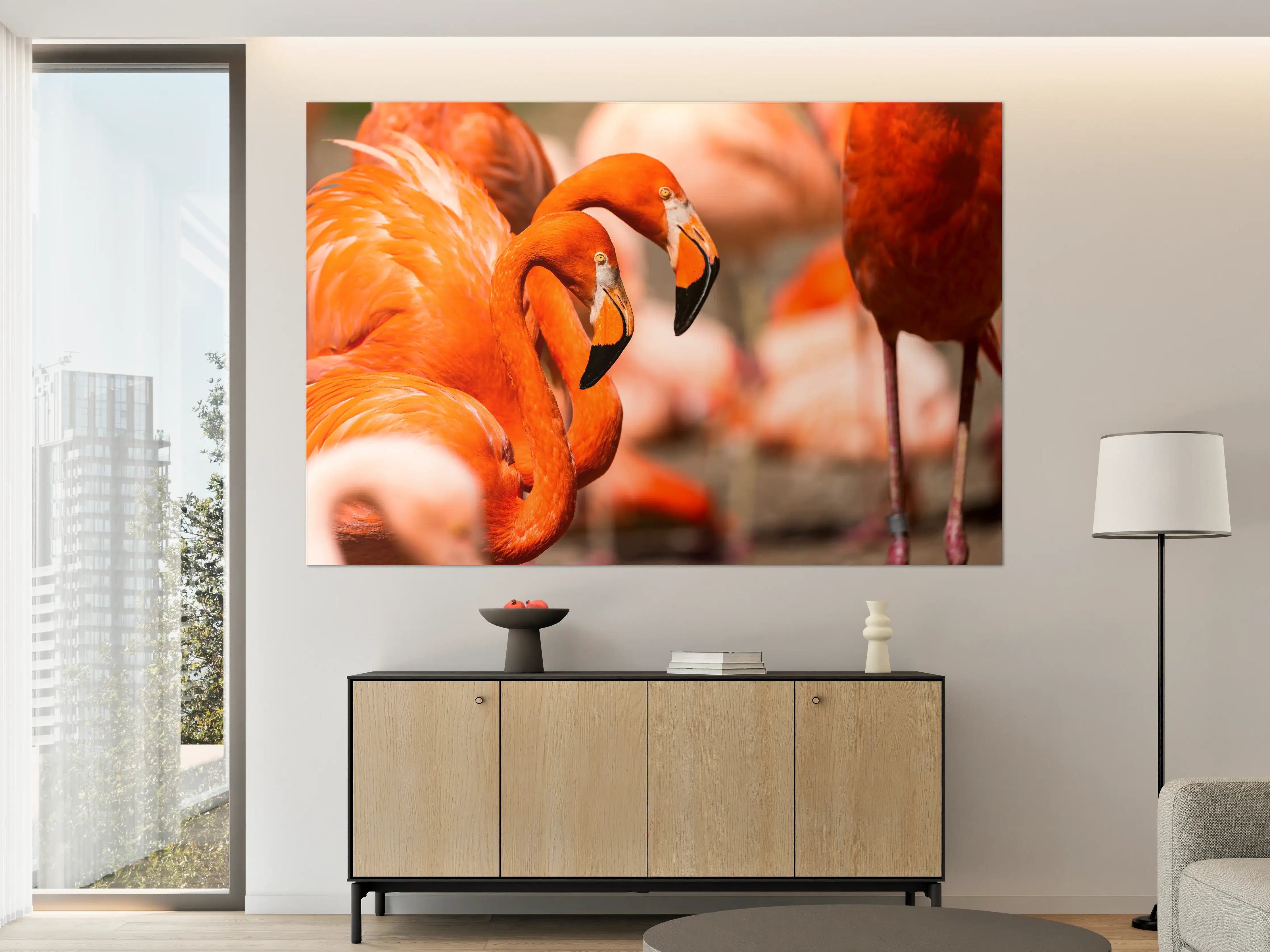 Große Wandbilder - Zwei Flamingos in der Herde