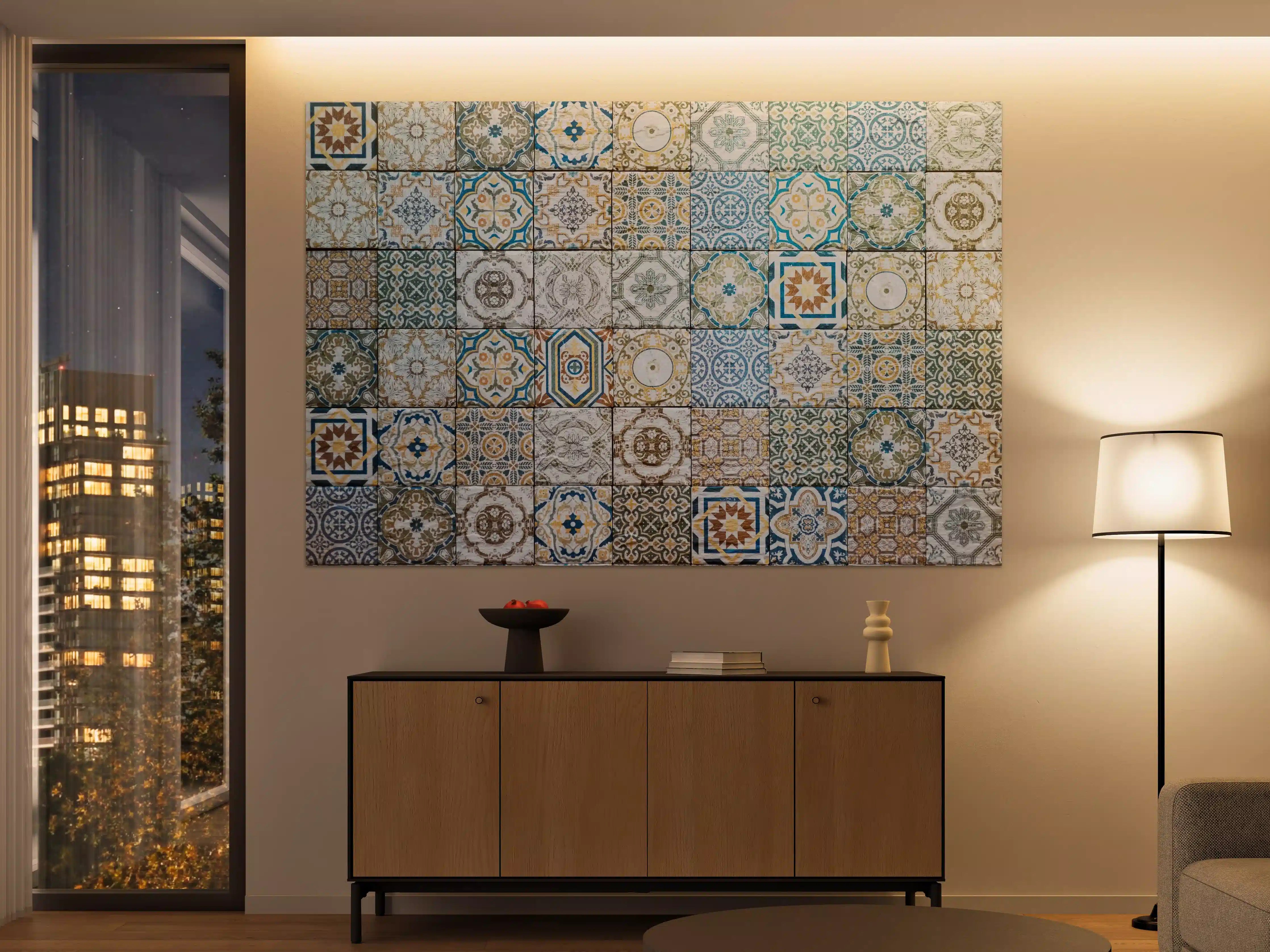 Große Wandbilder - buntes Mosaik im spanischen Stil