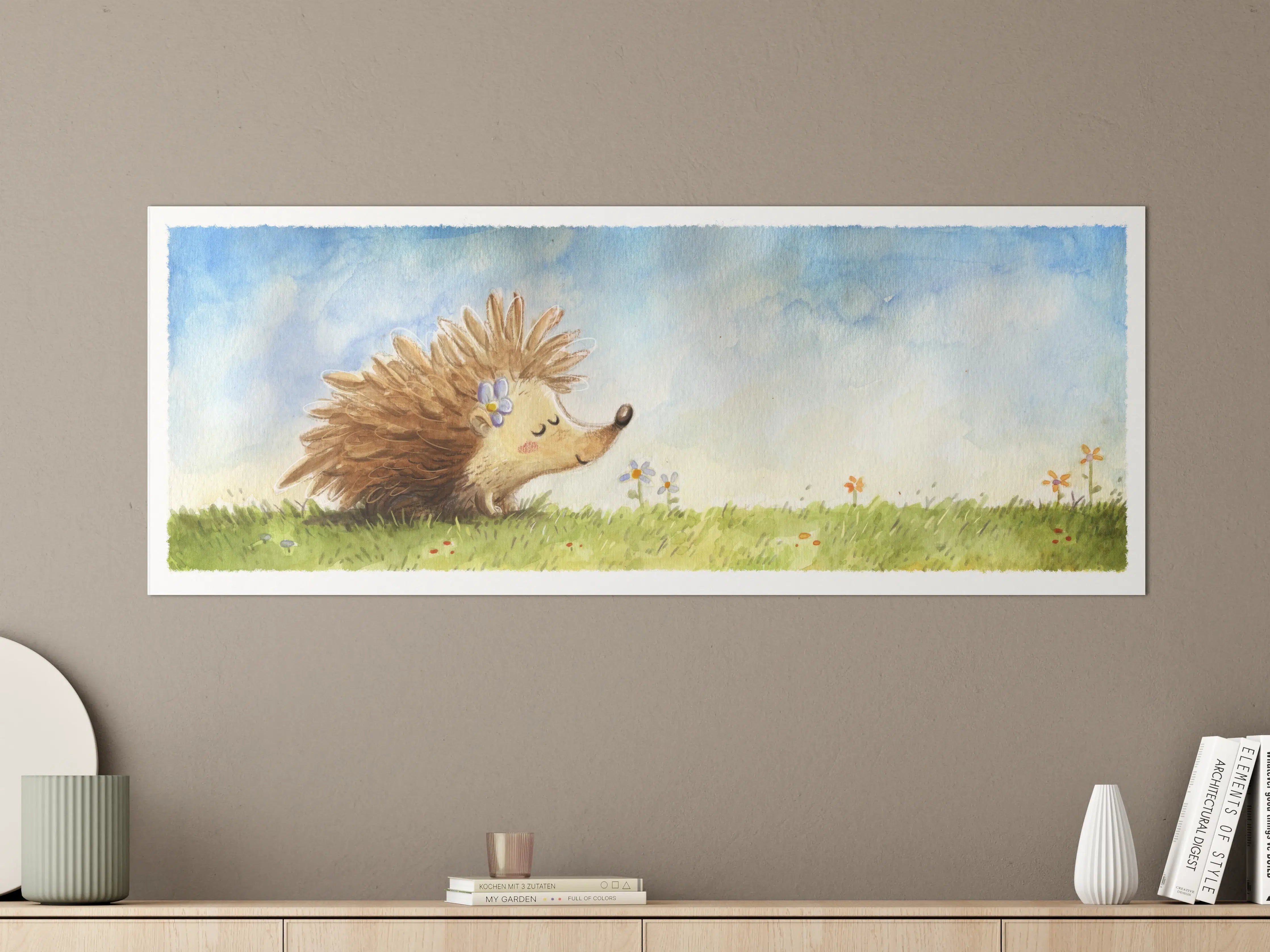 Große Wandbilder - fröhlicher Igel auf einer Wiese