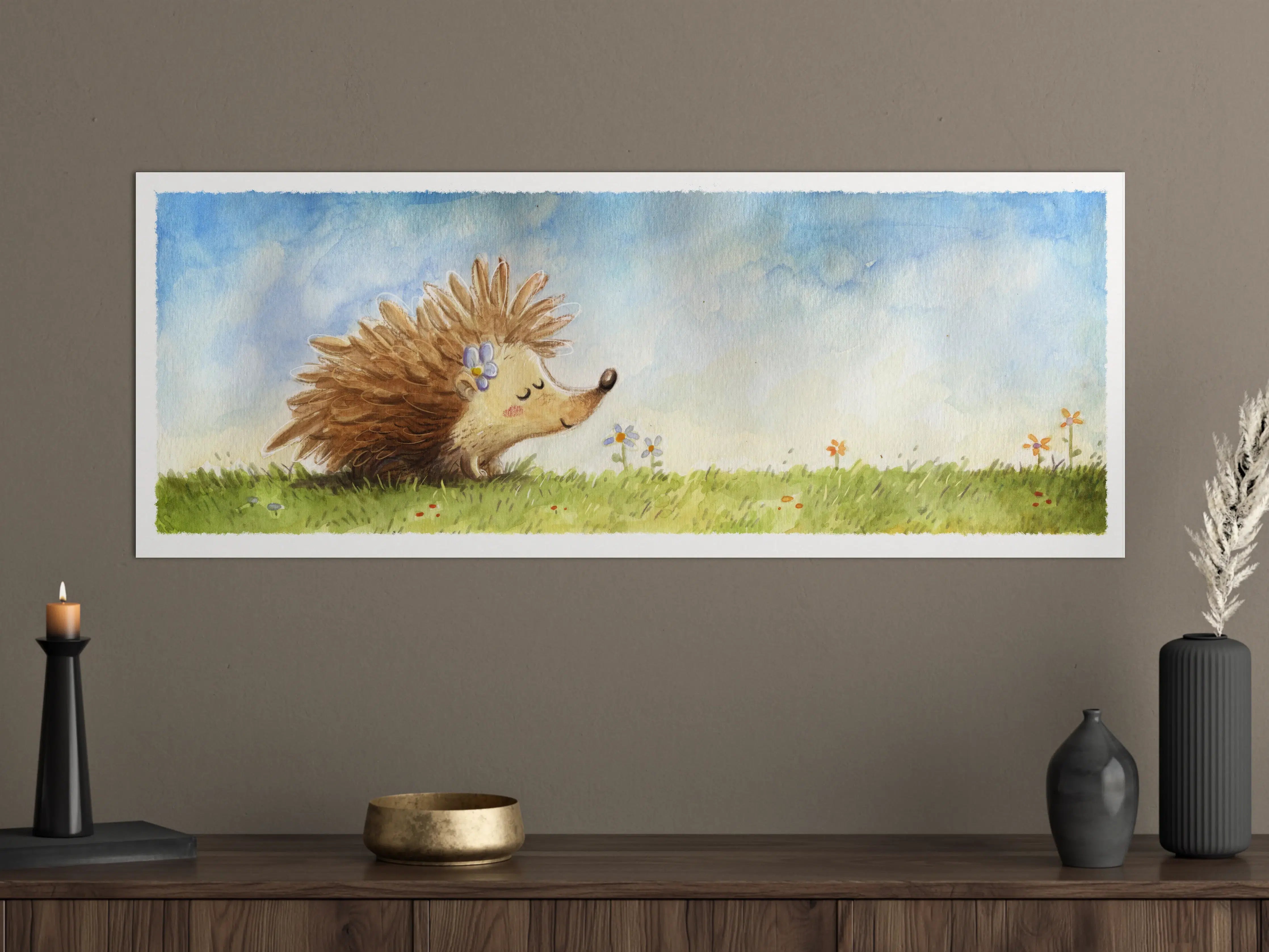 Große Wandbilder - fröhlicher Igel auf einer Wiese