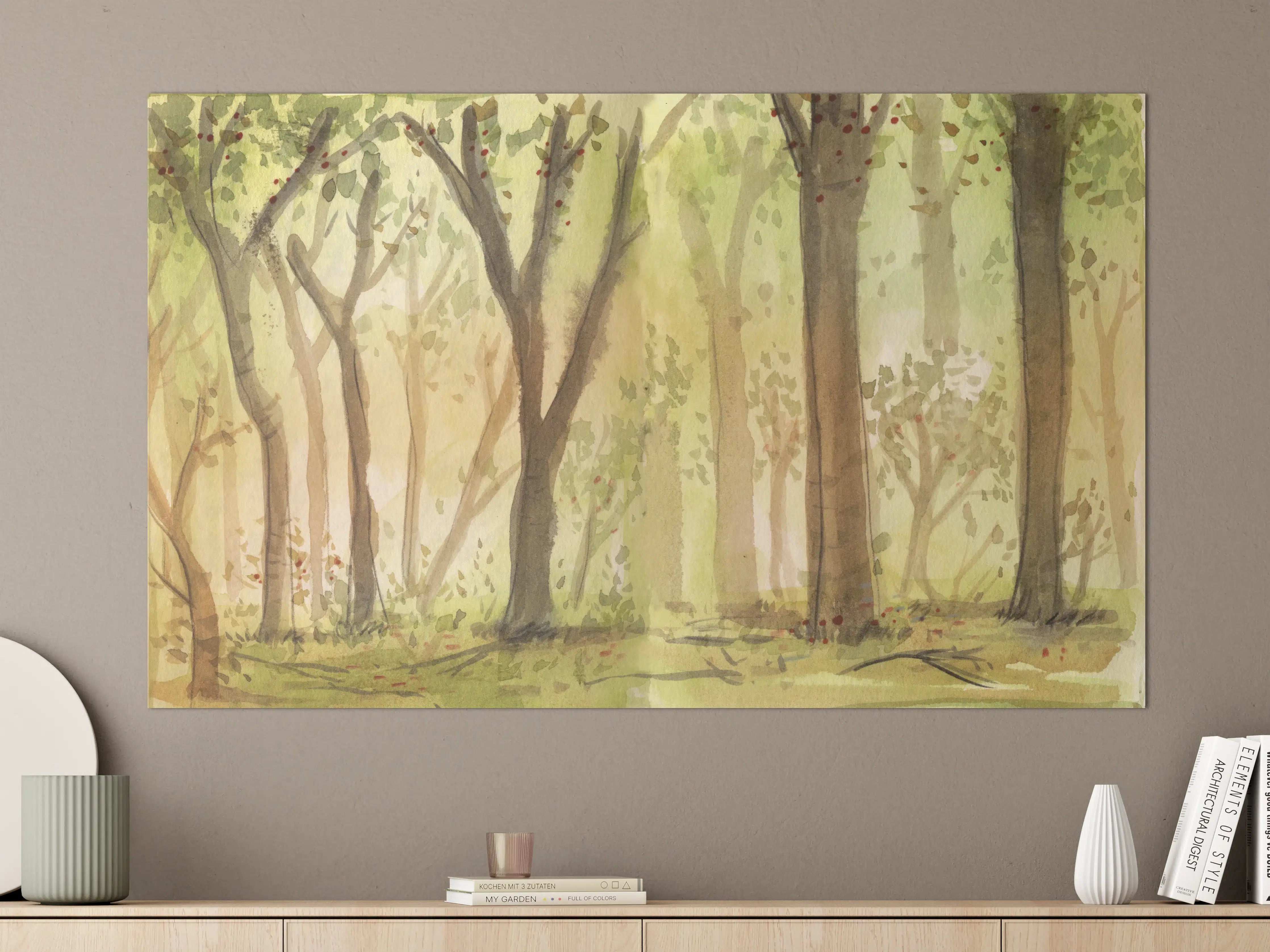 Große Wandbilder - heller Aquarell Wald