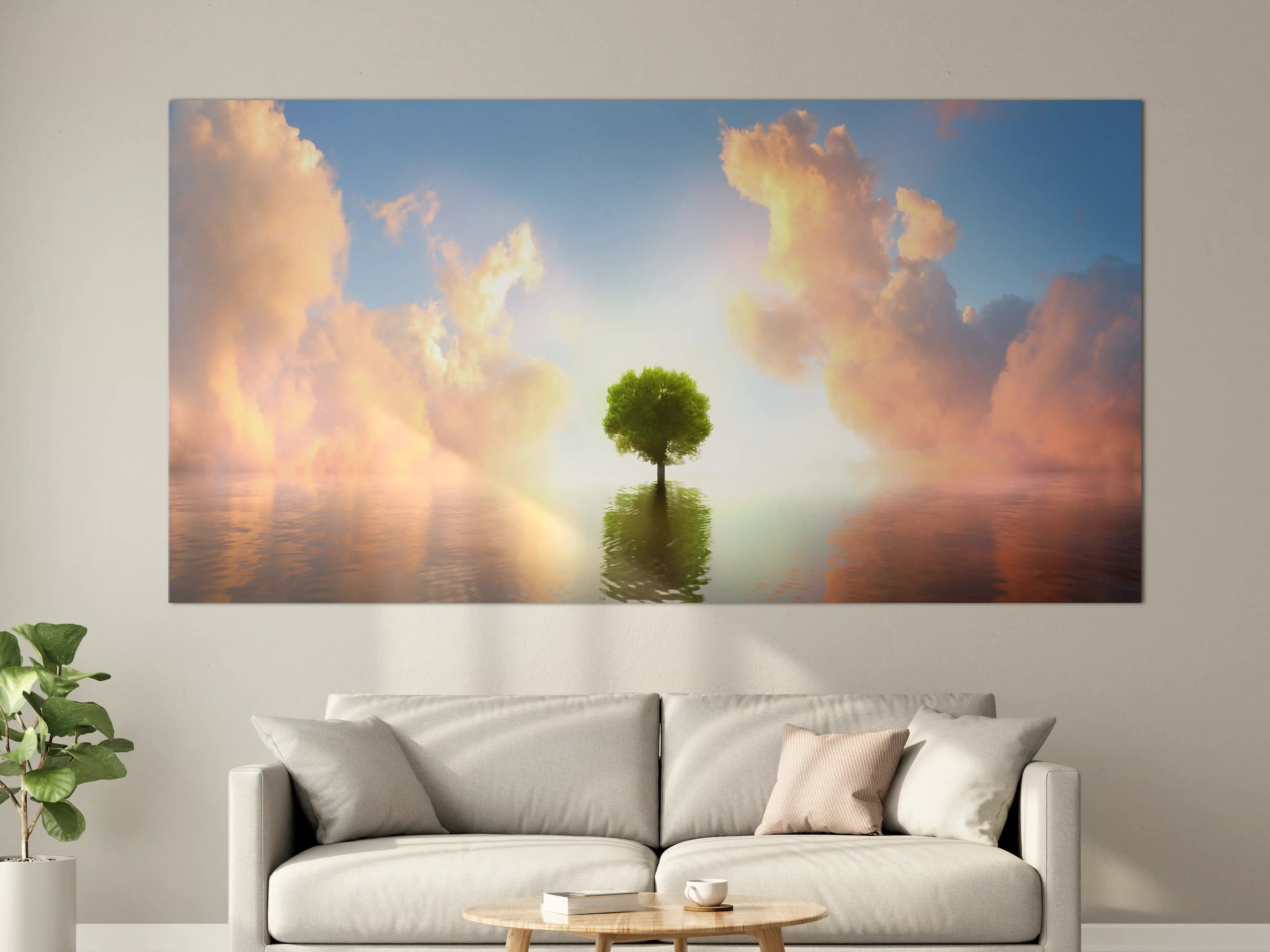Große Wandbilder - kraftvoller Baum mitten im See