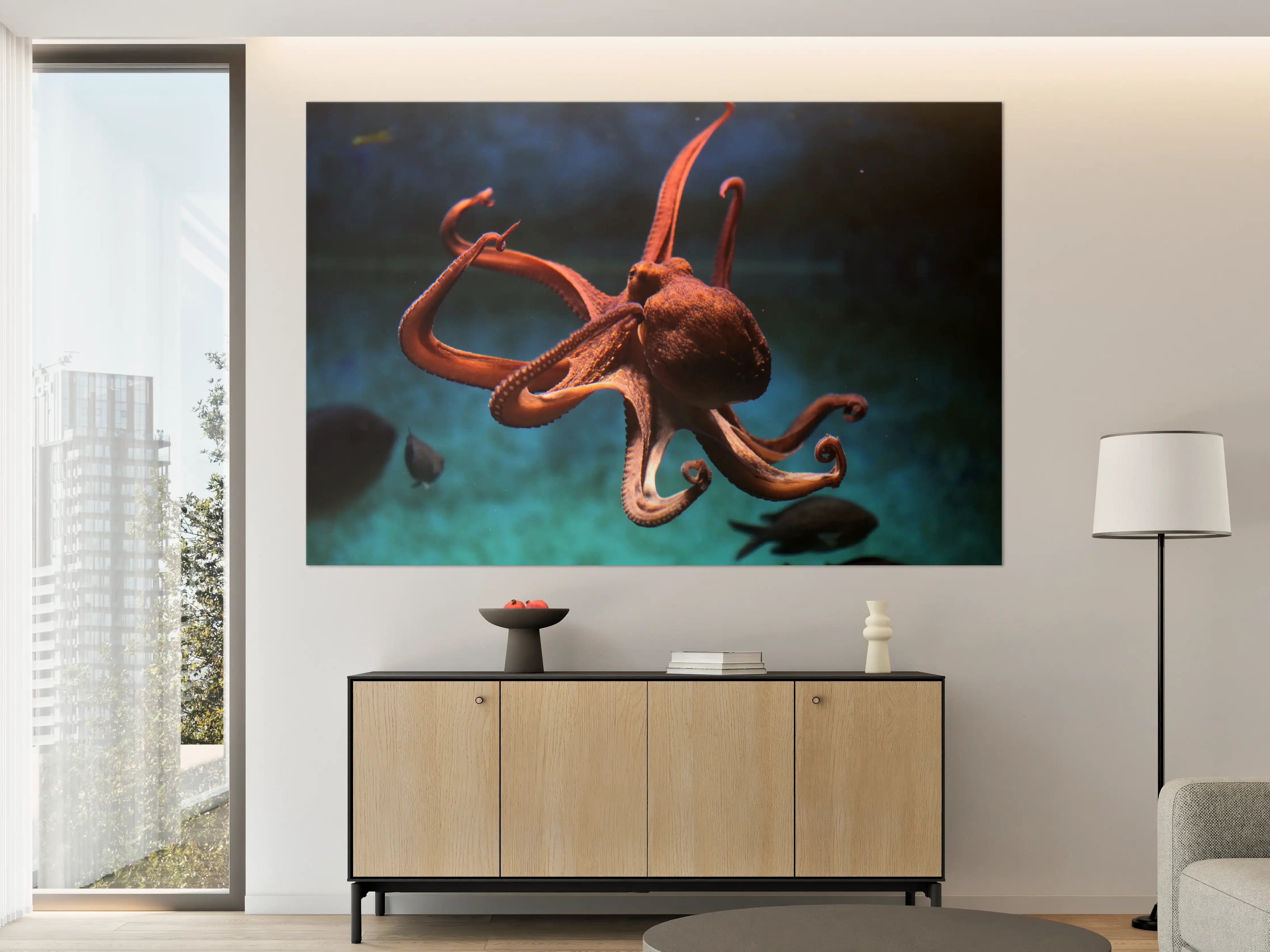 Große Wandbilder - rötlicher Oktopus Unterwasser