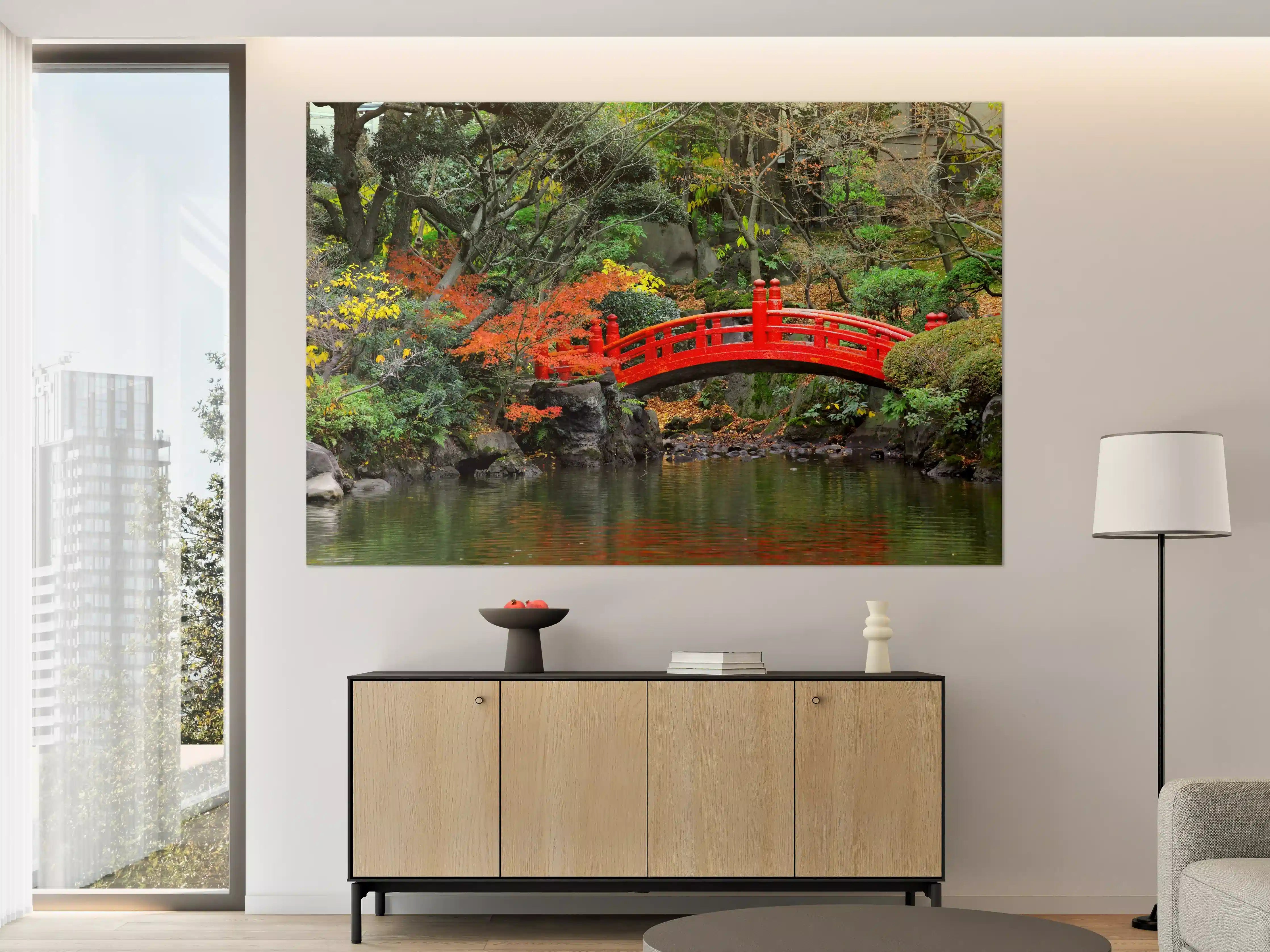 Große Wandbilder - traditioneller japanischer Garten an Teich