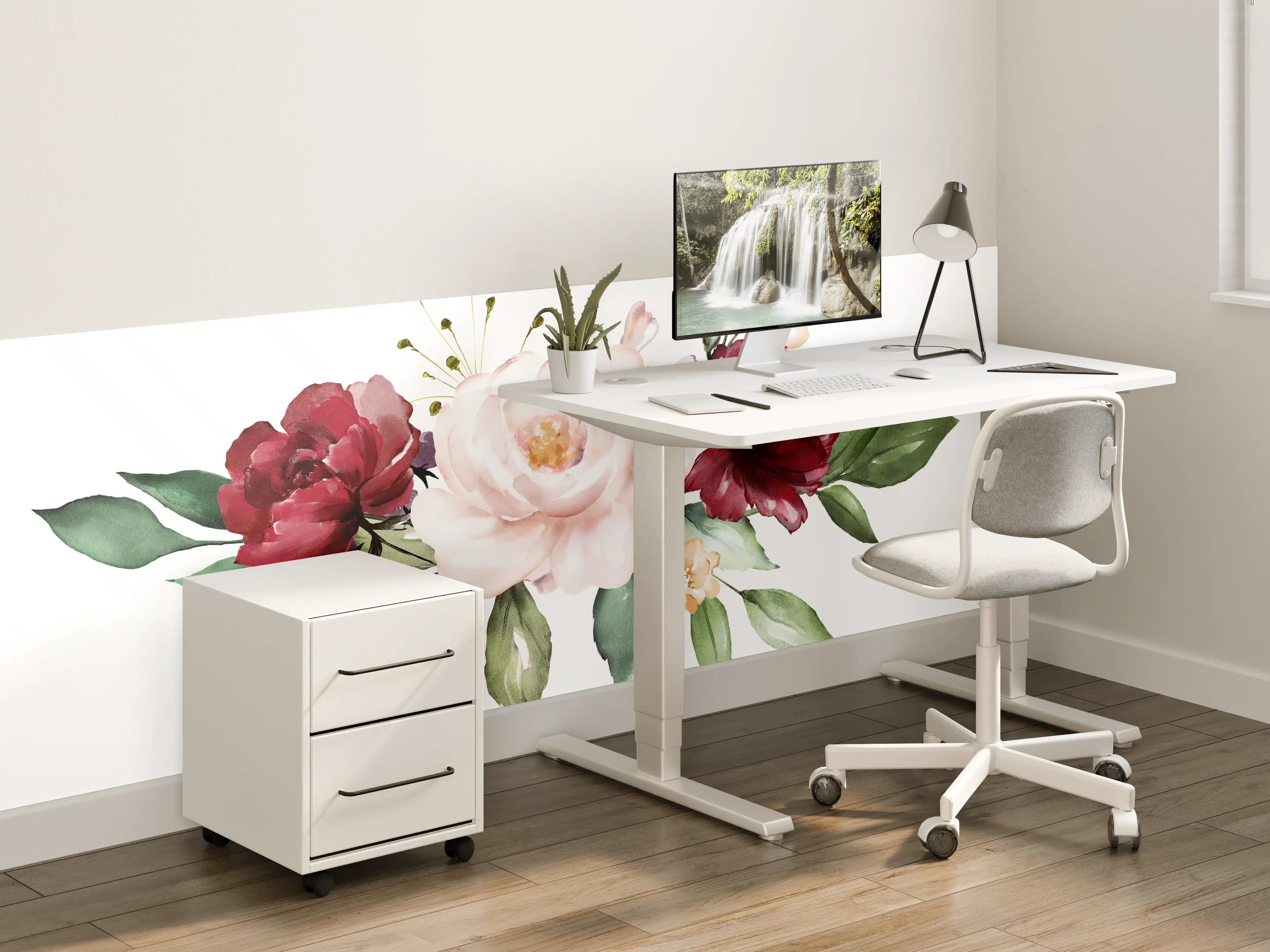 Kinderzimmer Wandgestaltung - Aquarell bordeauxfarbene Blumen