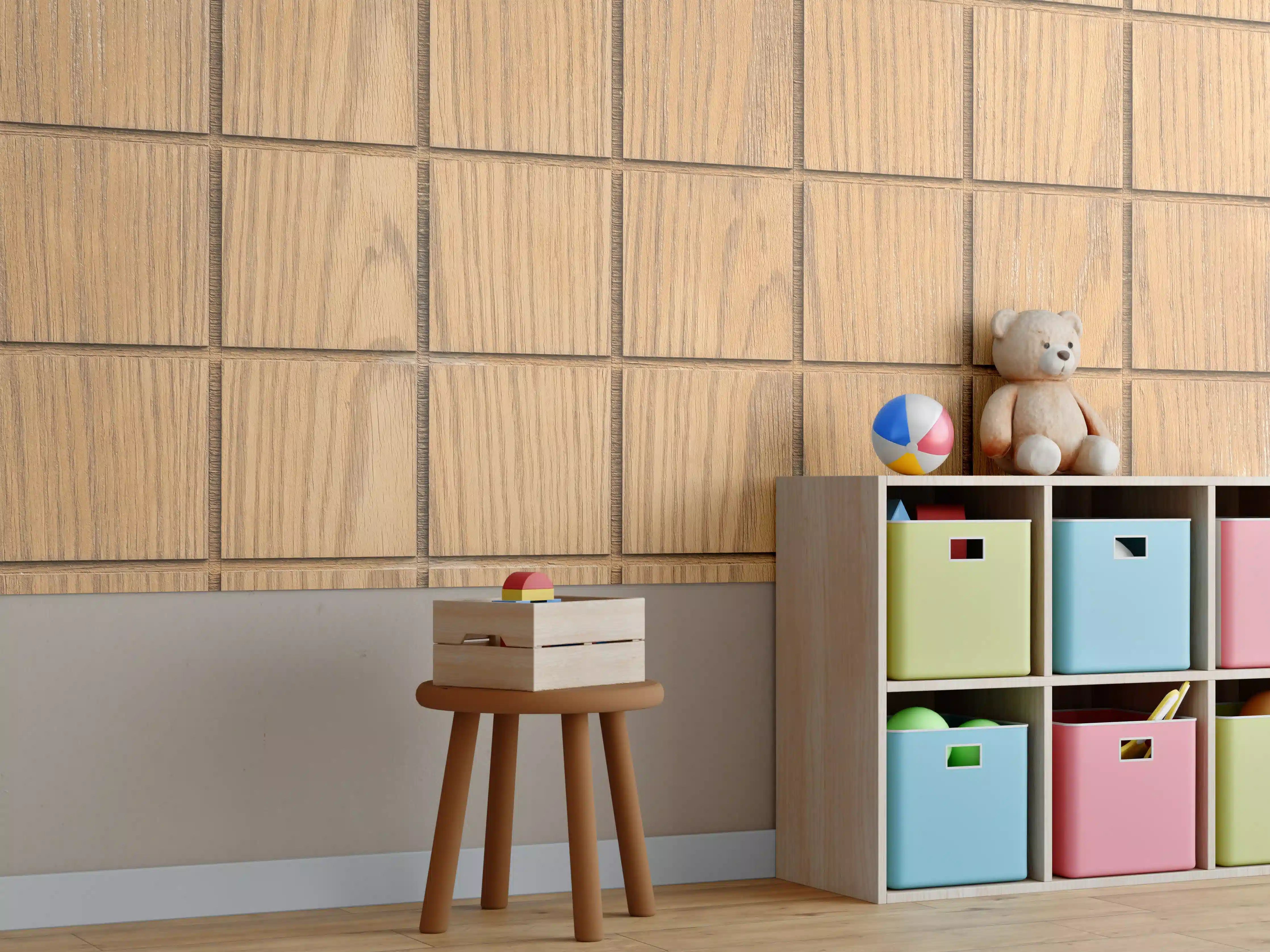 Kinderzimmer Wandgestaltung - Braunes quadratisches Holzmuster
