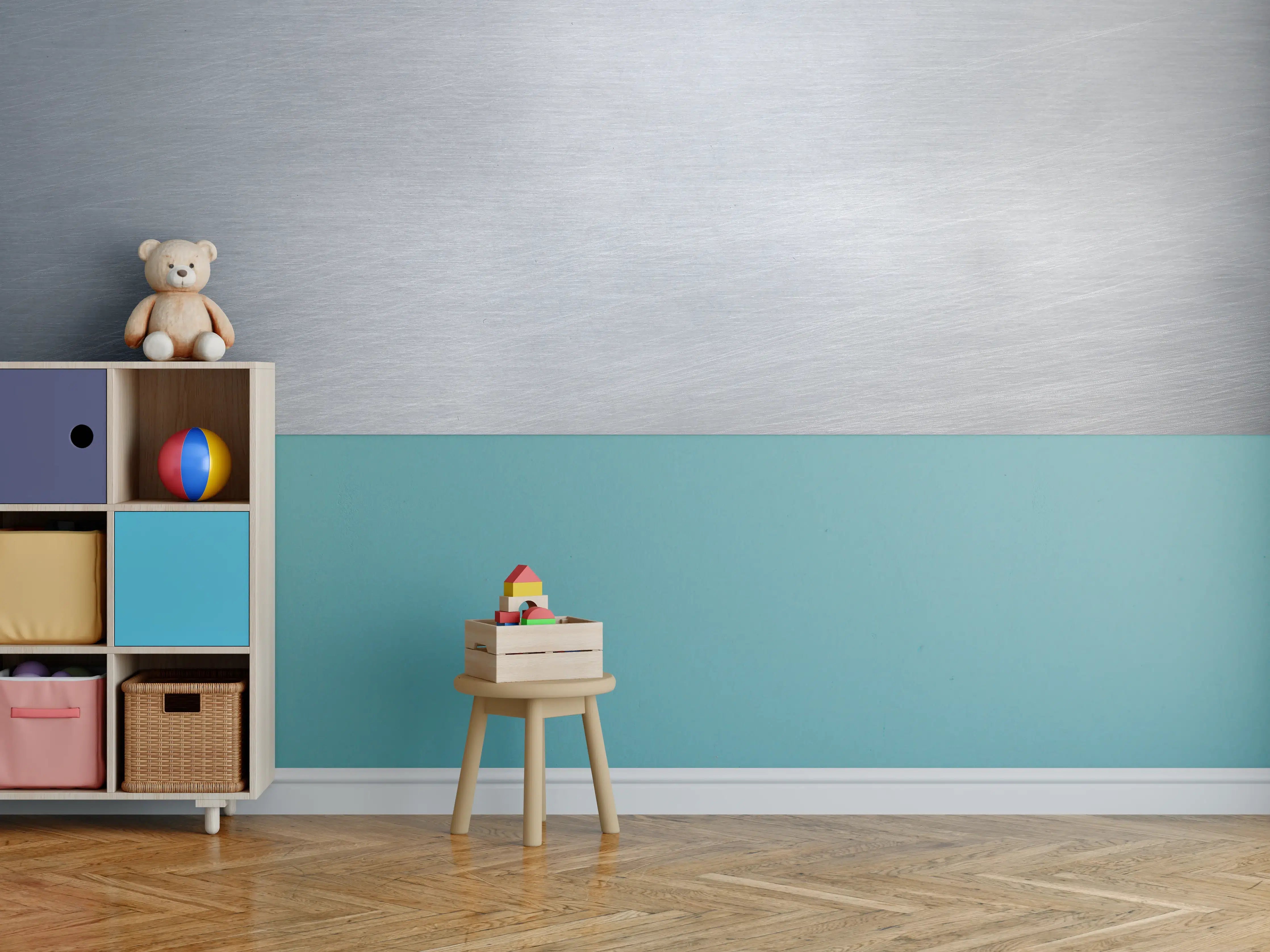 Kinderzimmer Wandgestaltung - Gebürsteter Stahl