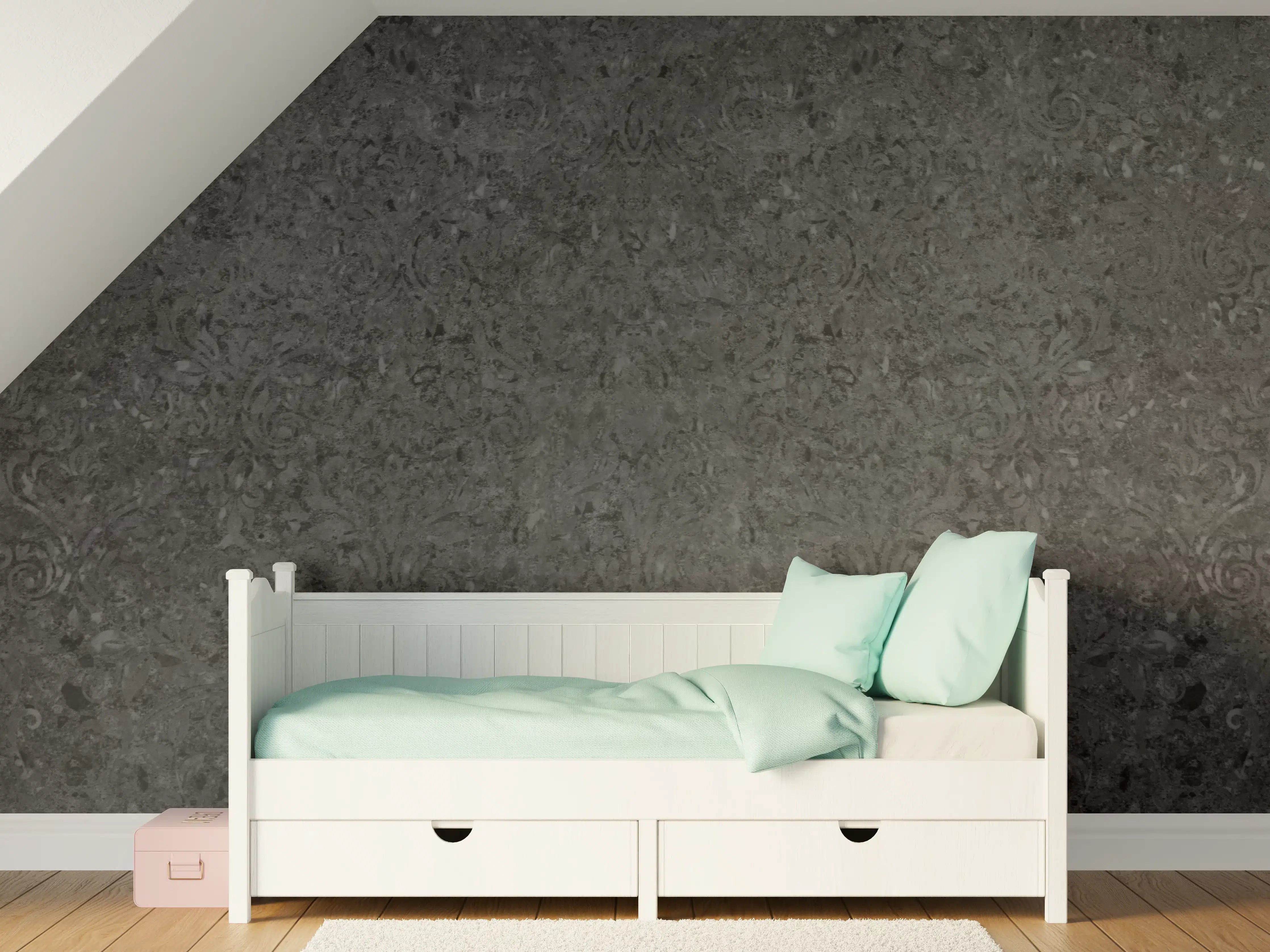 Kinderzimmer Wandgestaltung - Scwarze Fliesen mit Muster