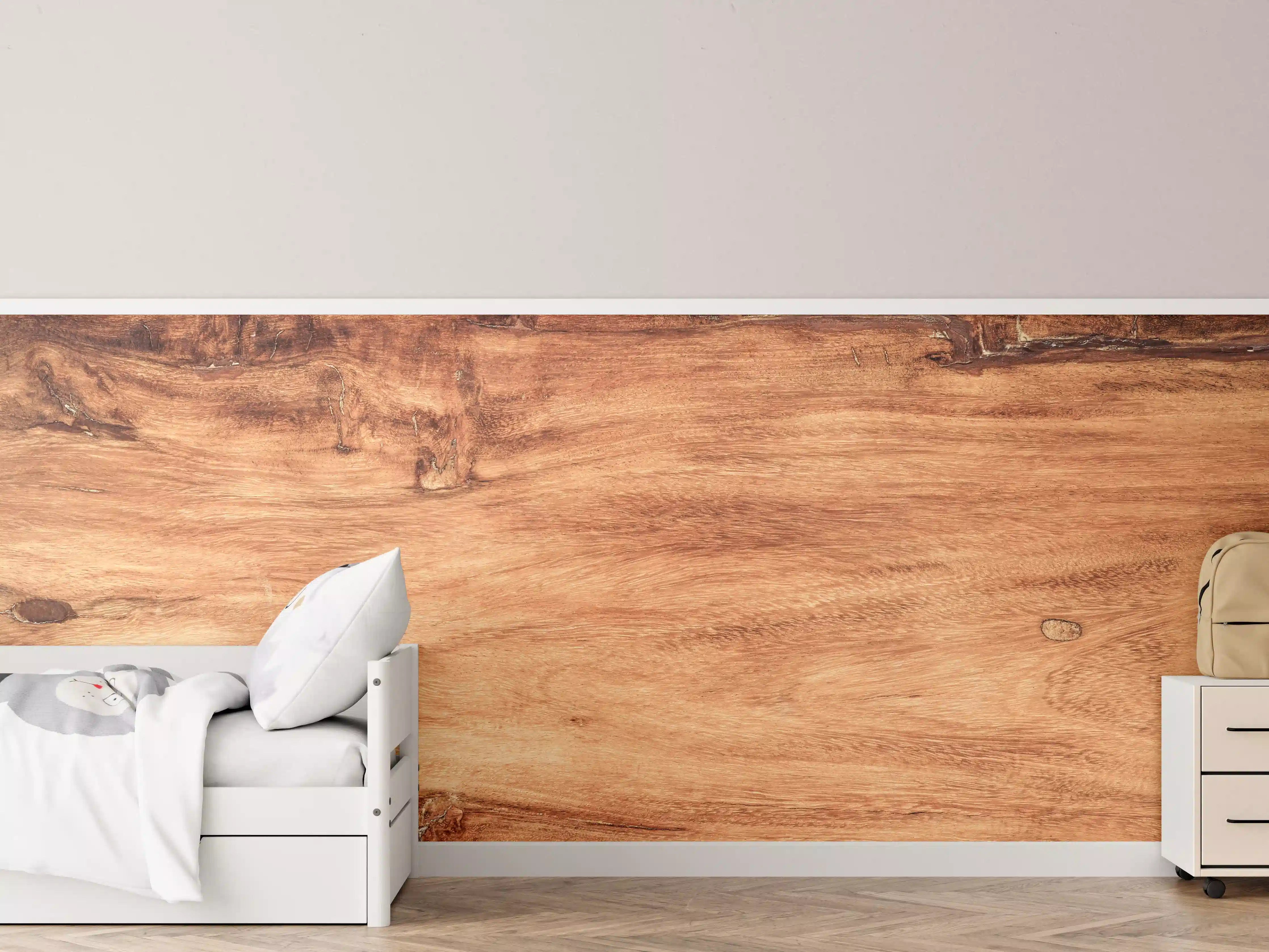 Kinderzimmer Wandgestaltung - Teakholz mit natürlichem Muster