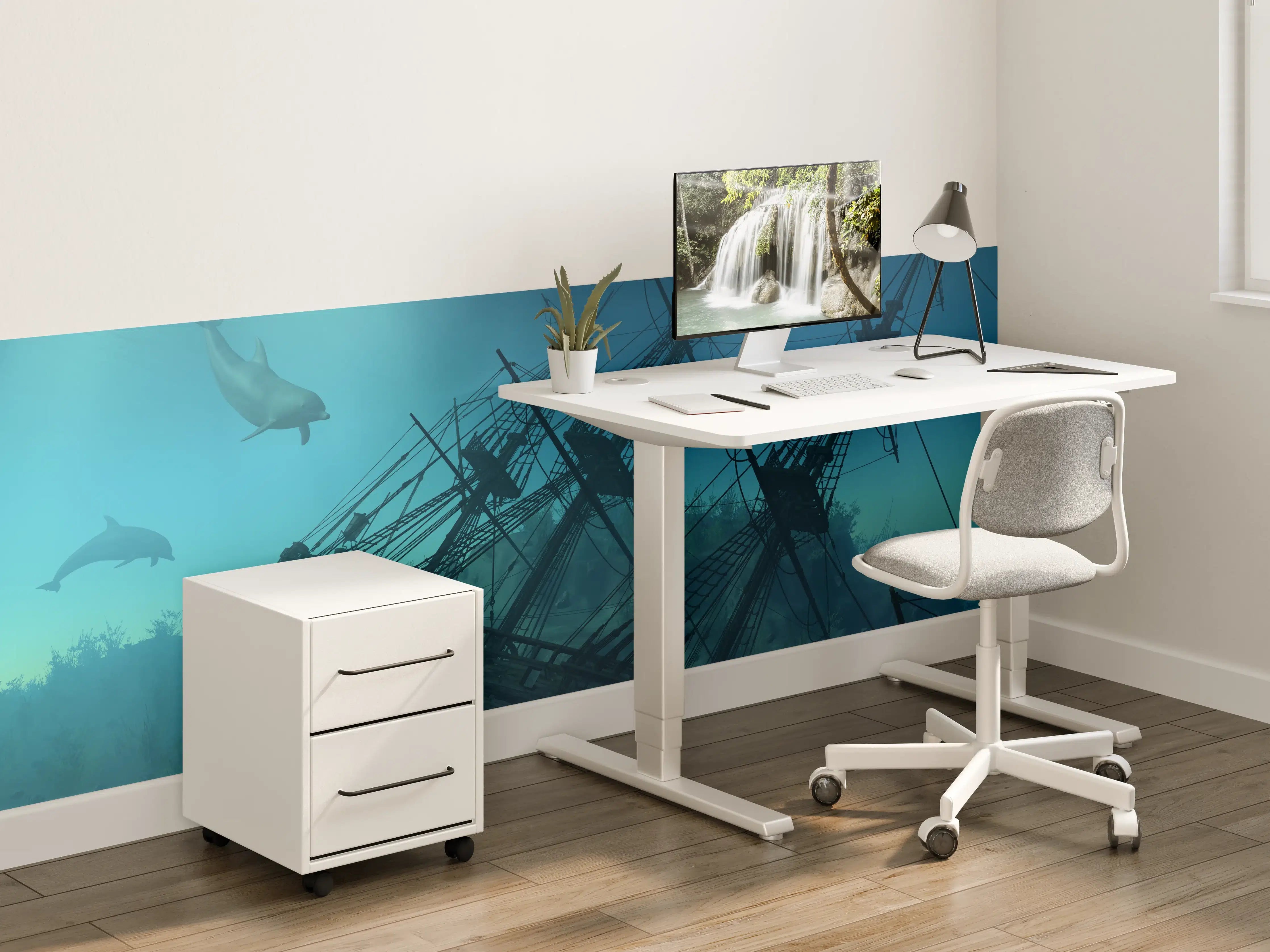 Kinderzimmer Wandgestaltung - mystisches Schiffswrack mit Delfinen