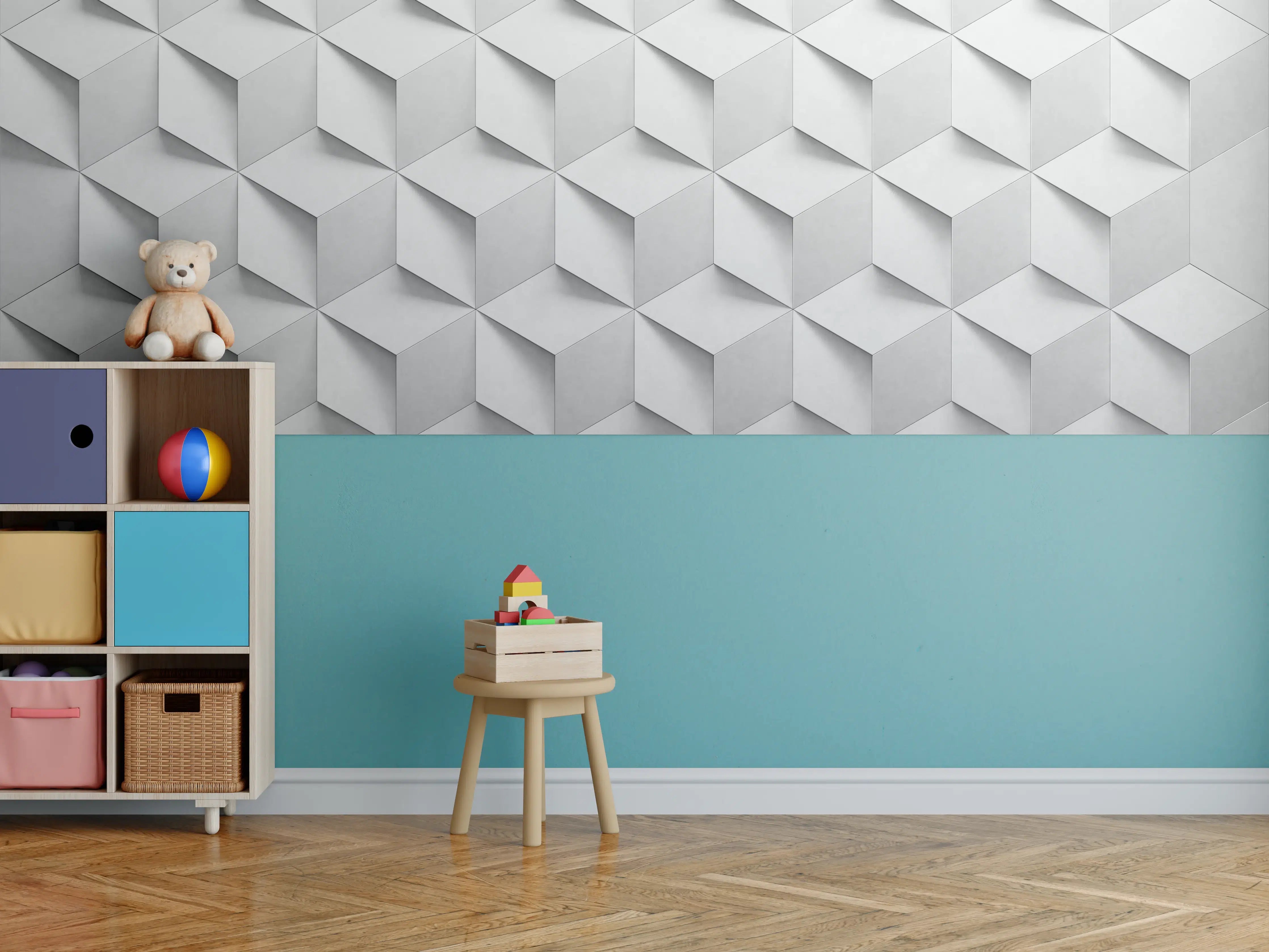 Kinderzimmer Wandgestaltung - 3D-Weiß-Grau-Wandtextur