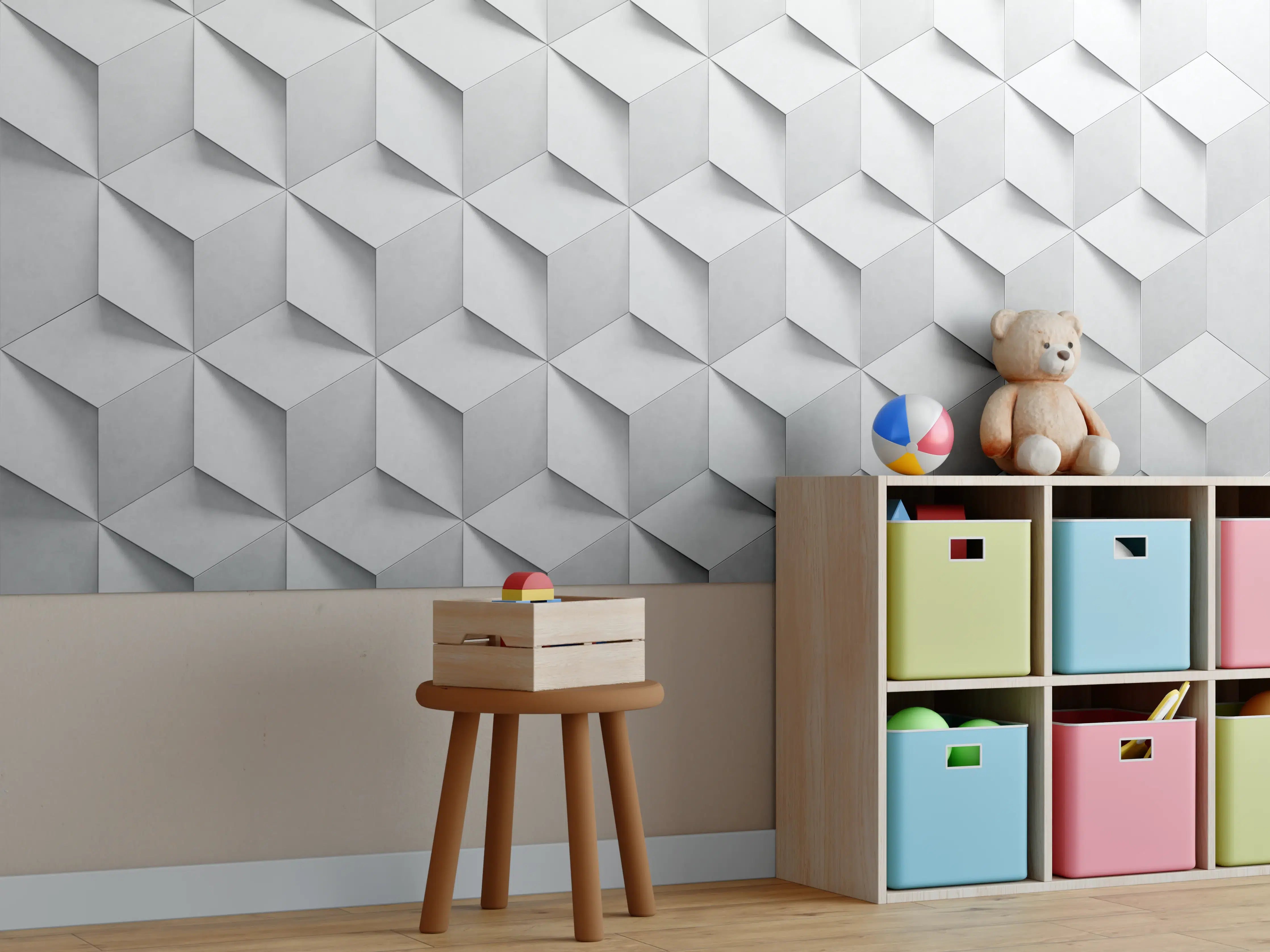 Kinderzimmer Wandgestaltung - 3D-Weiß-Grau-Wandtextur