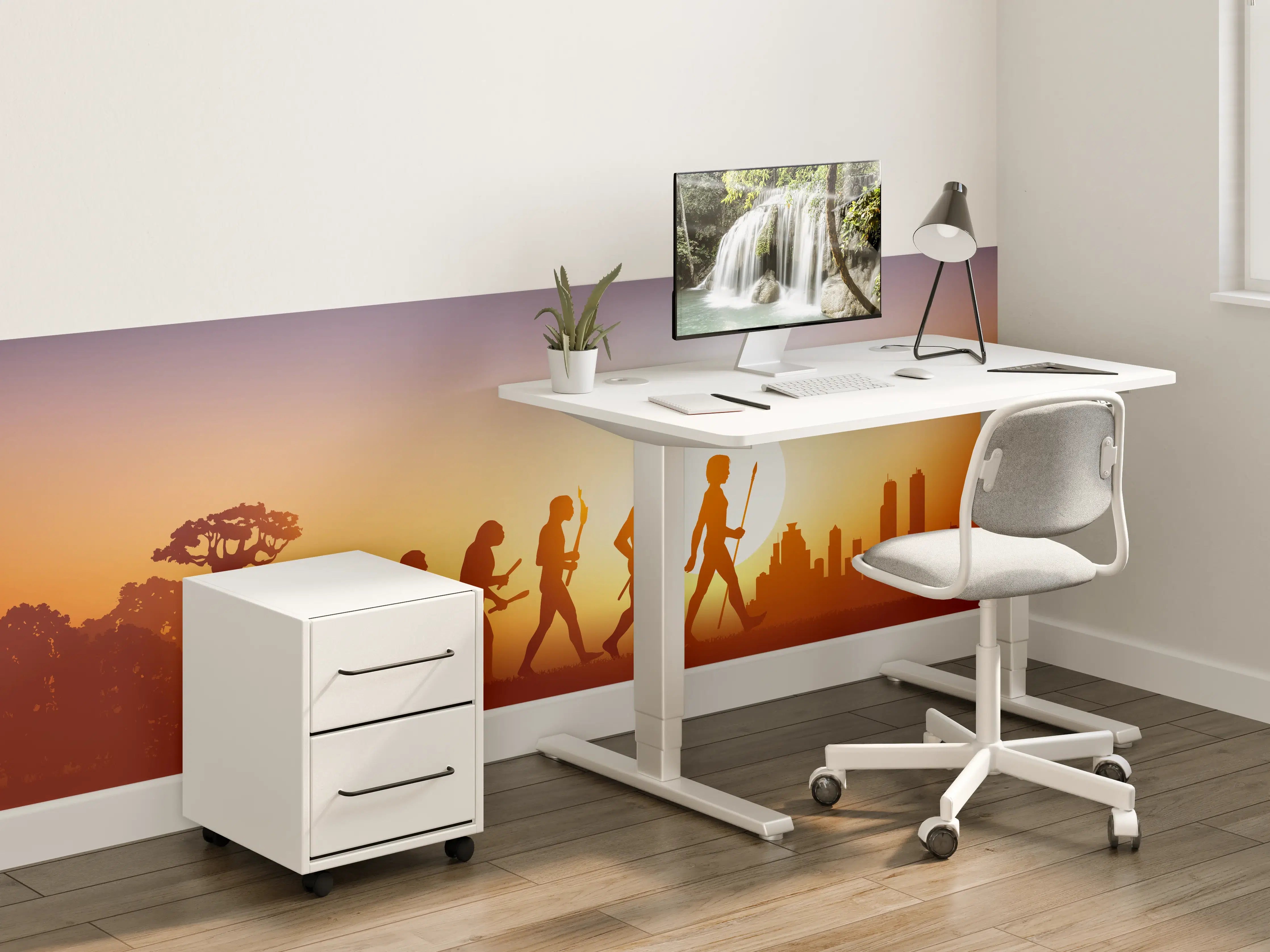 Kinderzimmer Wandgestaltung - Abenteuerlicher Sonnenuntergang mit Dinosaurier-Motiven