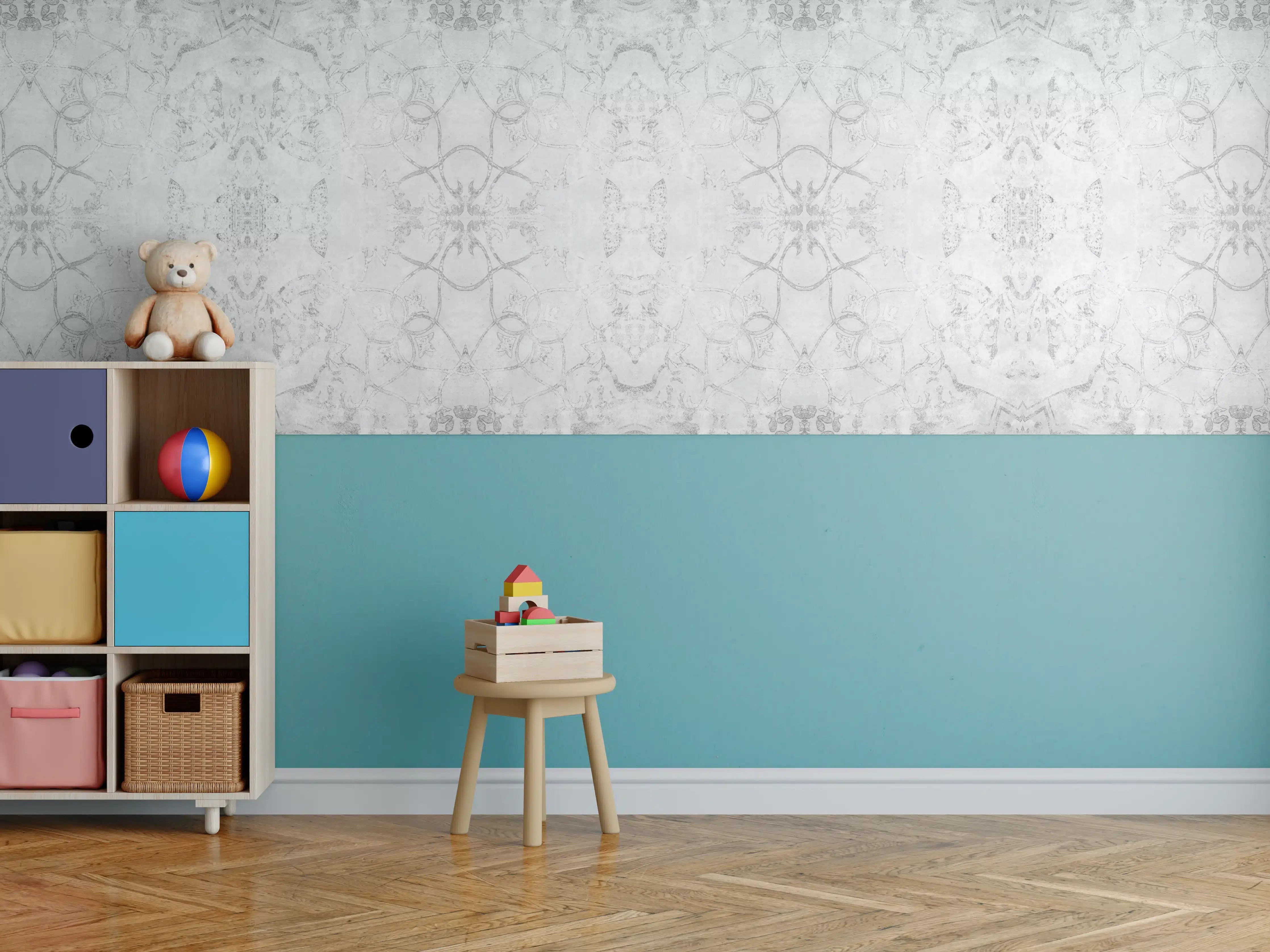 Kinderzimmer Wandgestaltung - Abgenutzte weiße Tapetenmuster