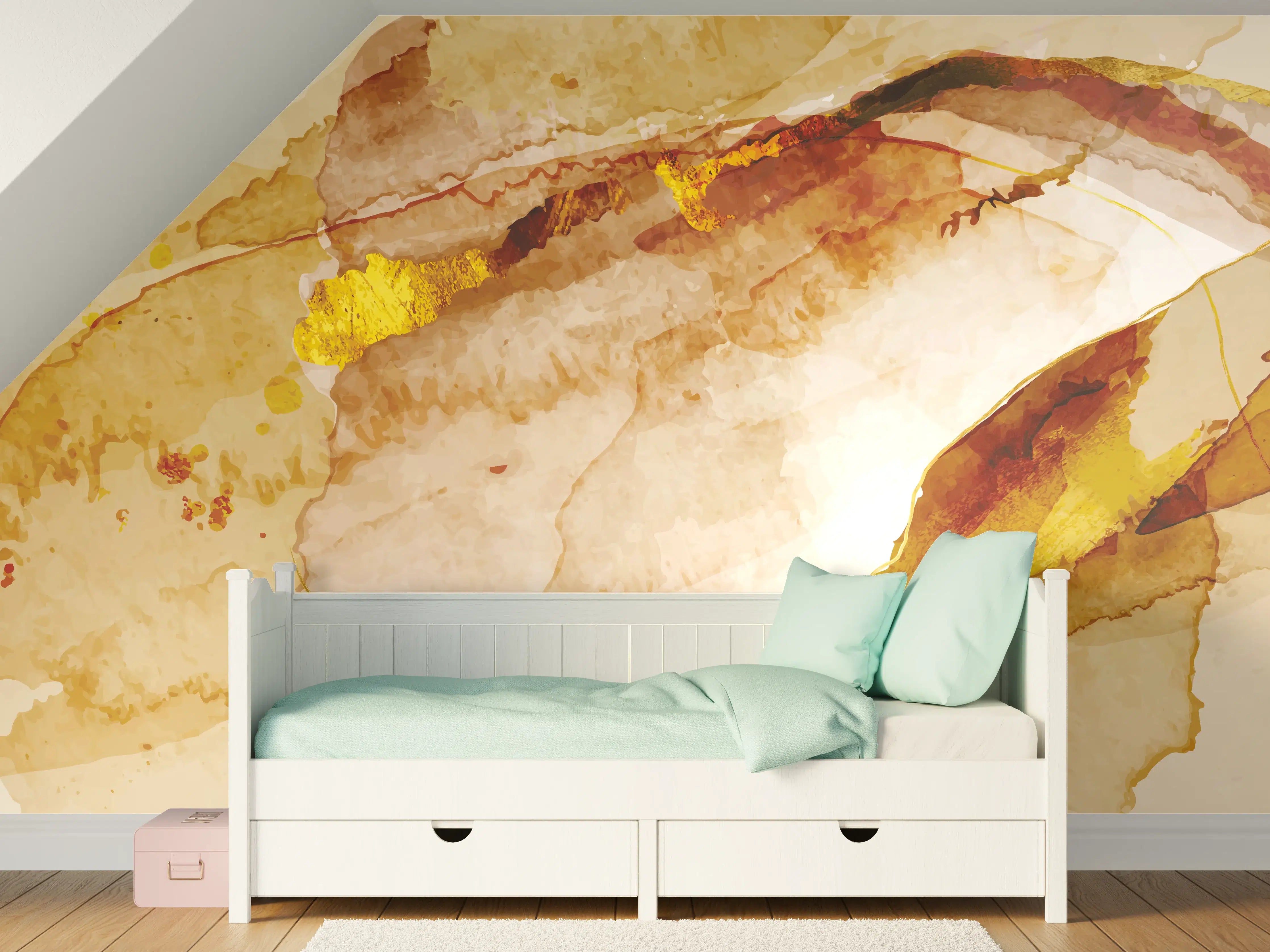 Kinderzimmer Wandgestaltung - Abstrakte Aquarell Gold-Nuancen