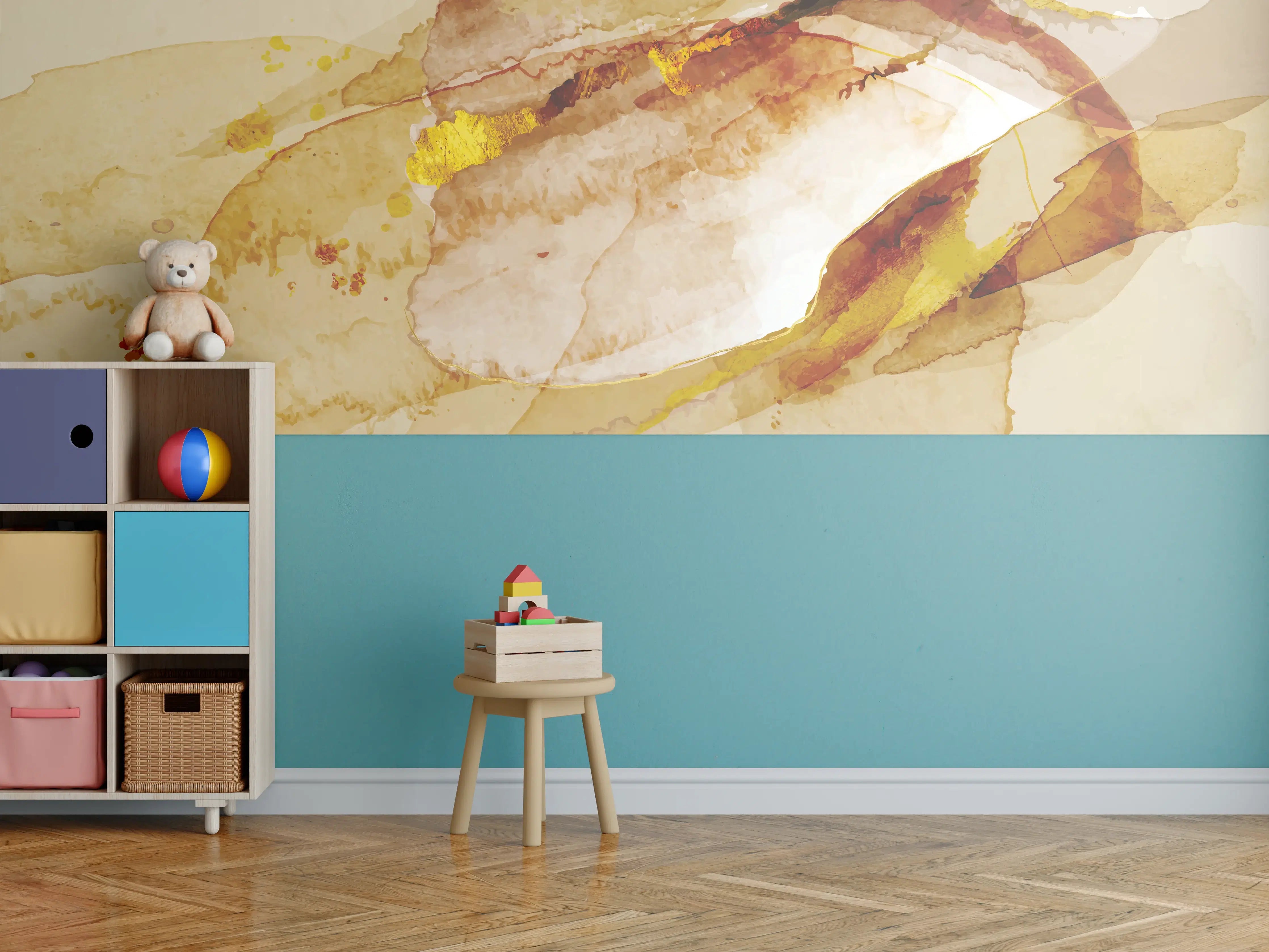 Kinderzimmer Wandgestaltung - Abstrakte Aquarell Gold-Nuancen