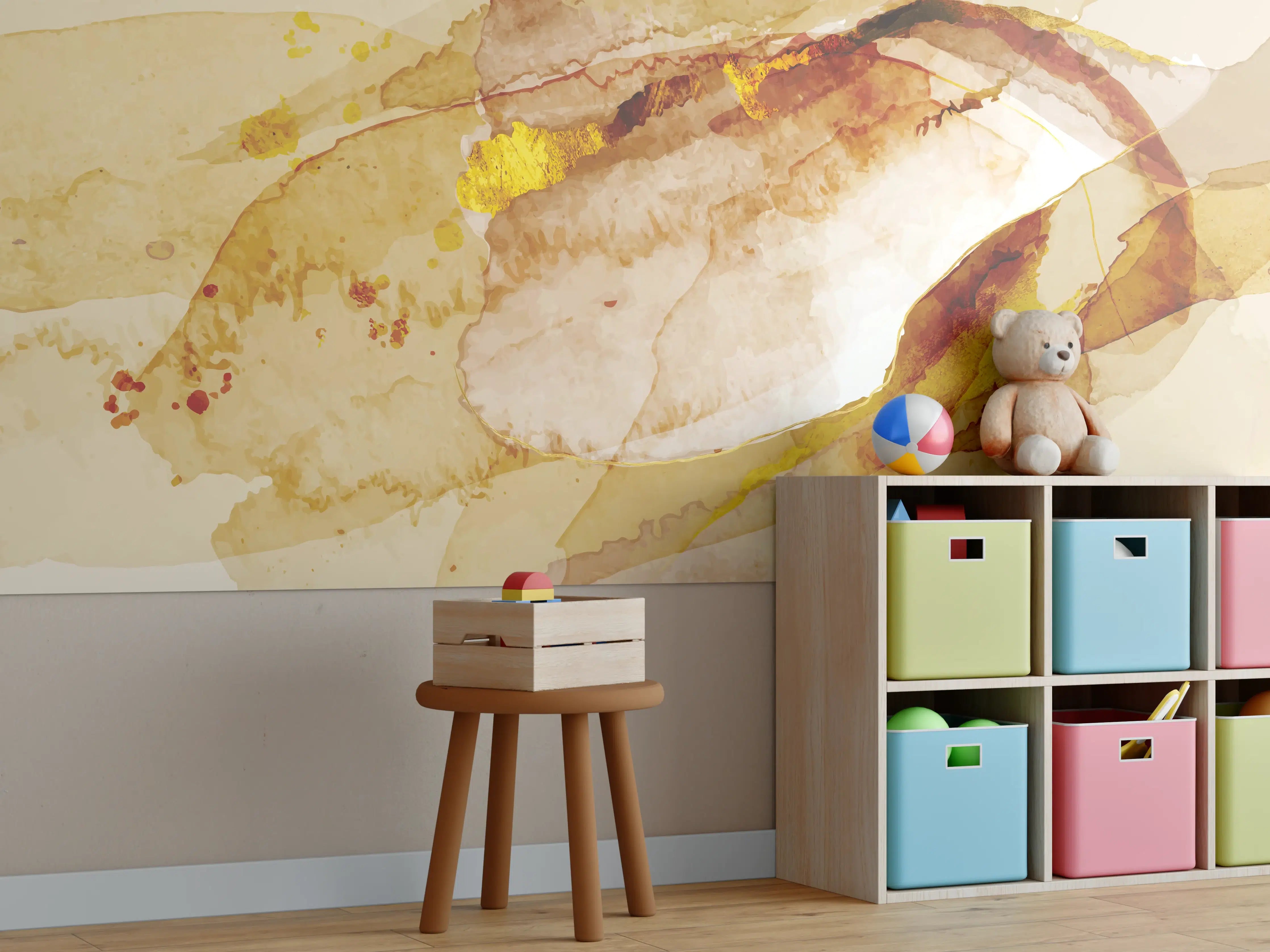 Kinderzimmer Wandgestaltung - Abstrakte Aquarell Gold-Nuancen