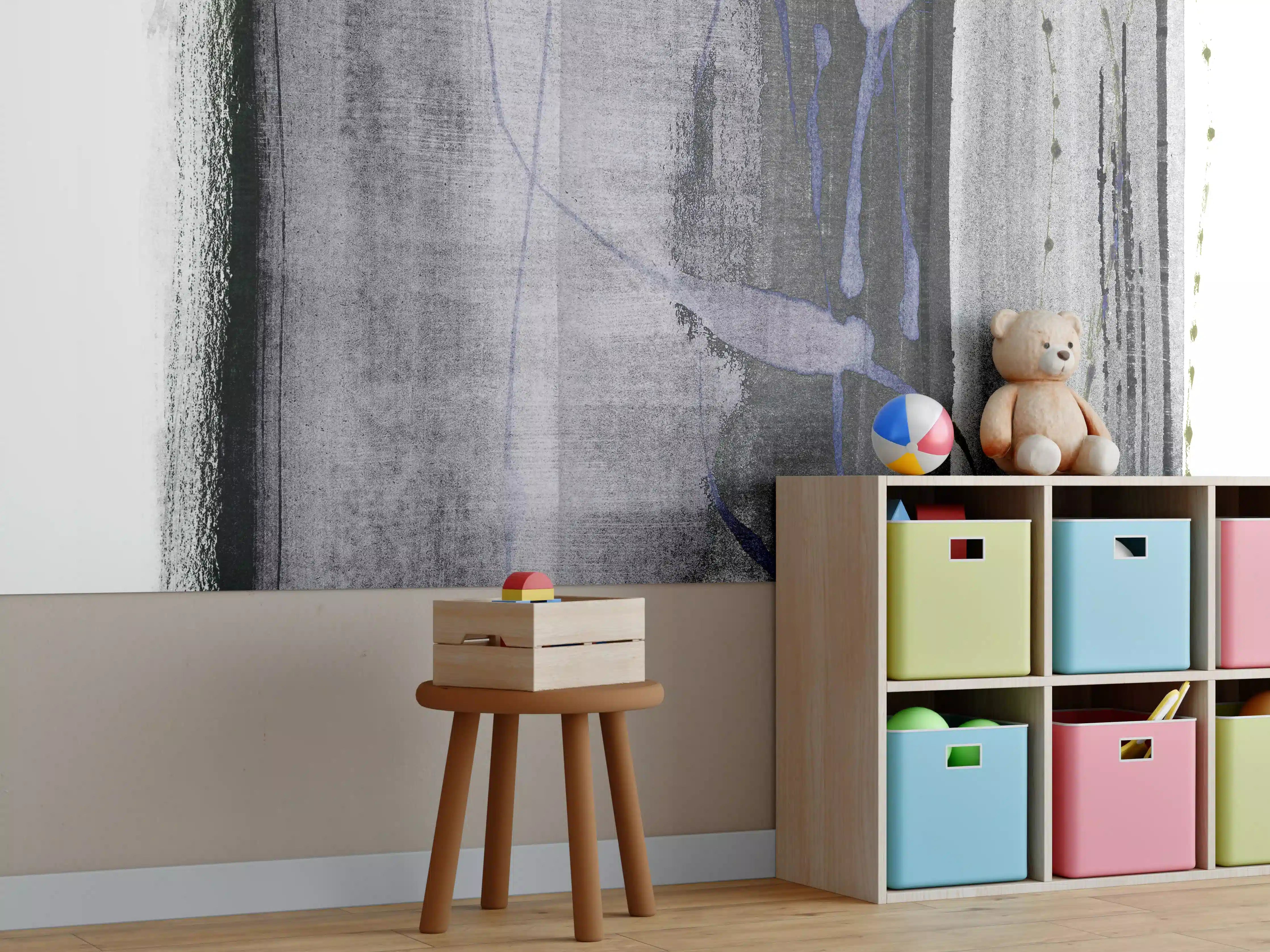 Kinderzimmer Wandgestaltung - Abstrakte Aquarell-Grauschattierung
