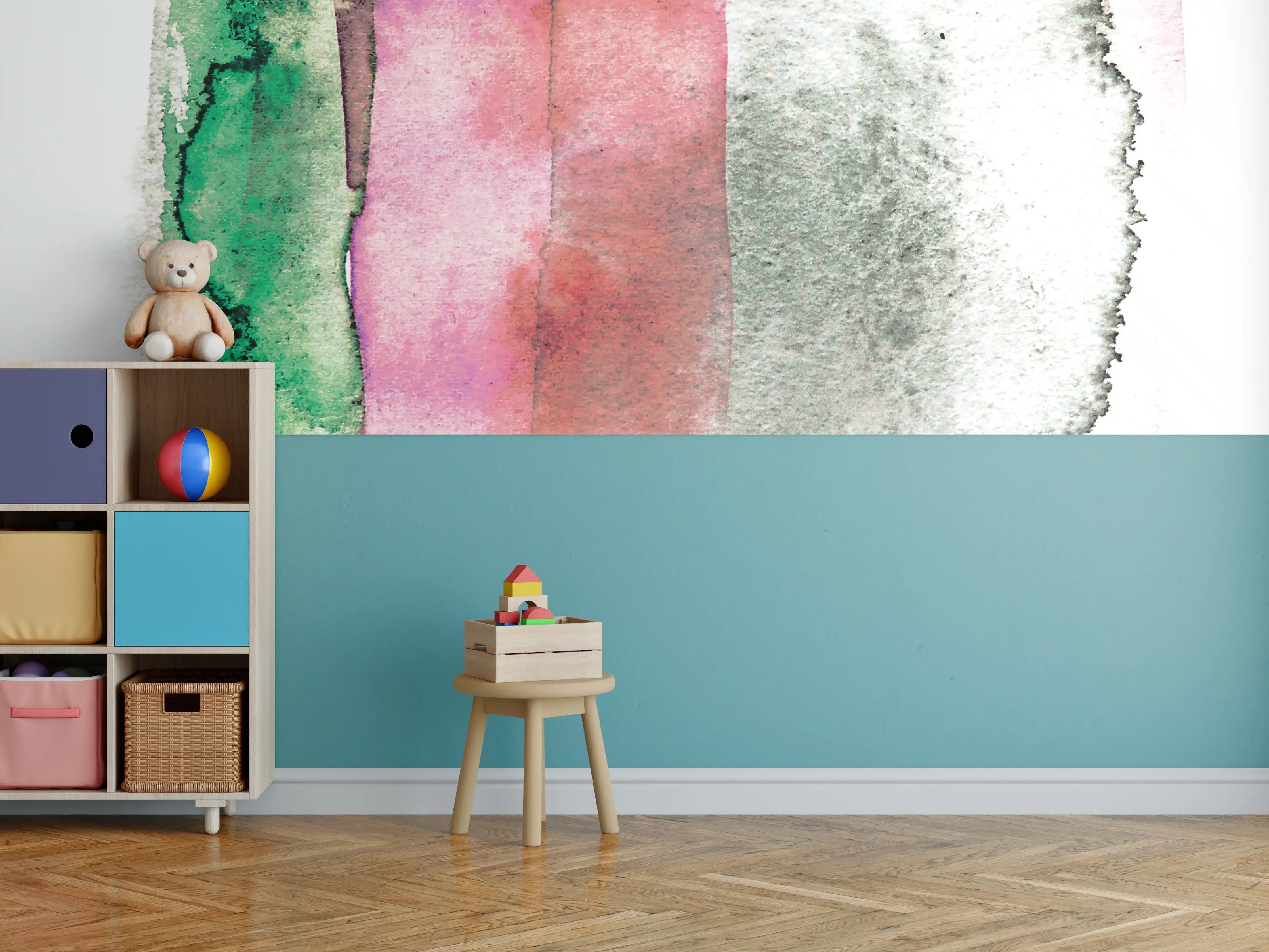 Kinderzimmer Wandgestaltung - Abstrakte Aquarellfarben-Komposition