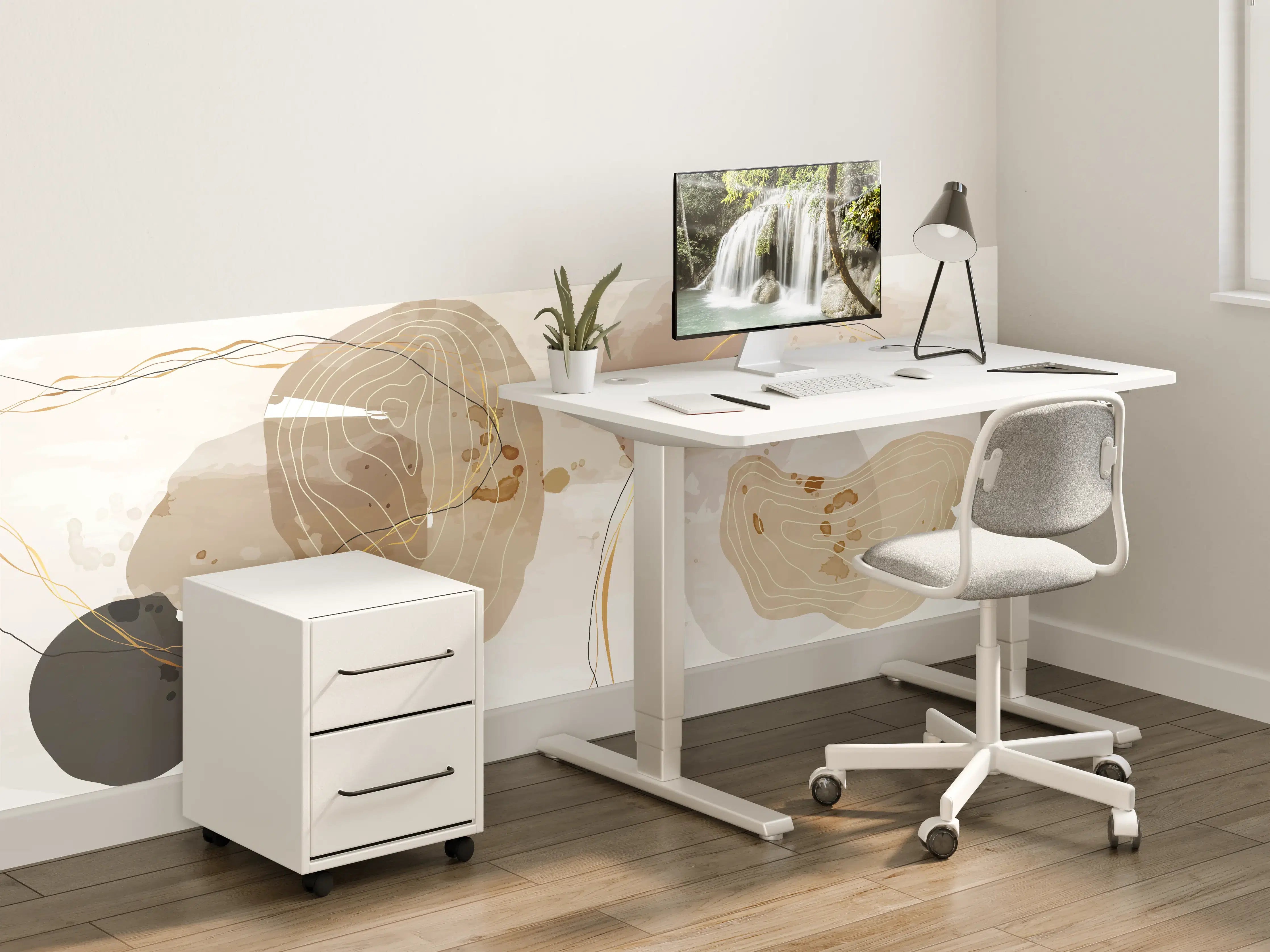 Kinderzimmer Wandgestaltung - Abstrakte Beige-Braune Linienkunst