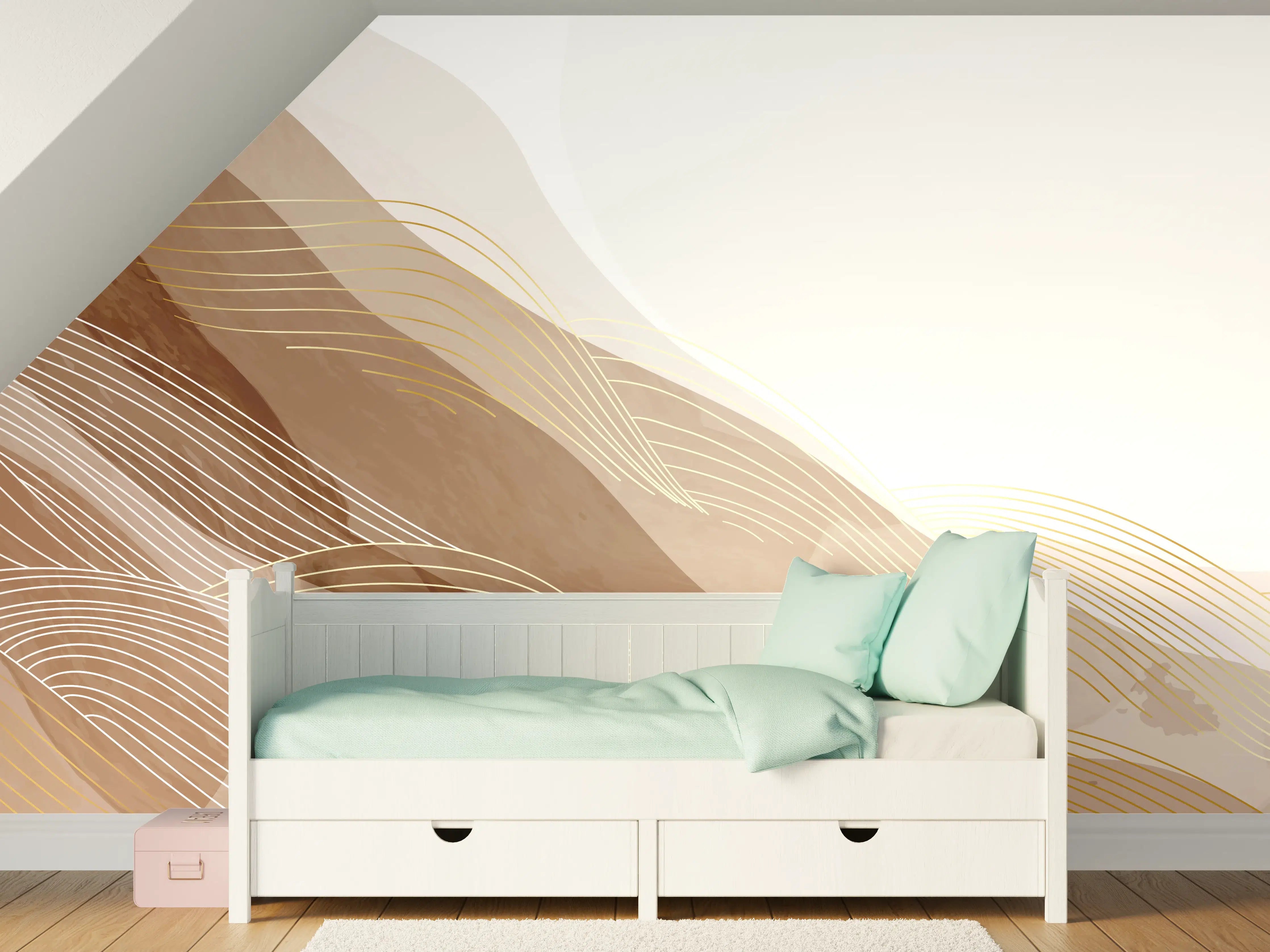 Kinderzimmer Wandgestaltung - Abstrakte Beige Linien Kunst