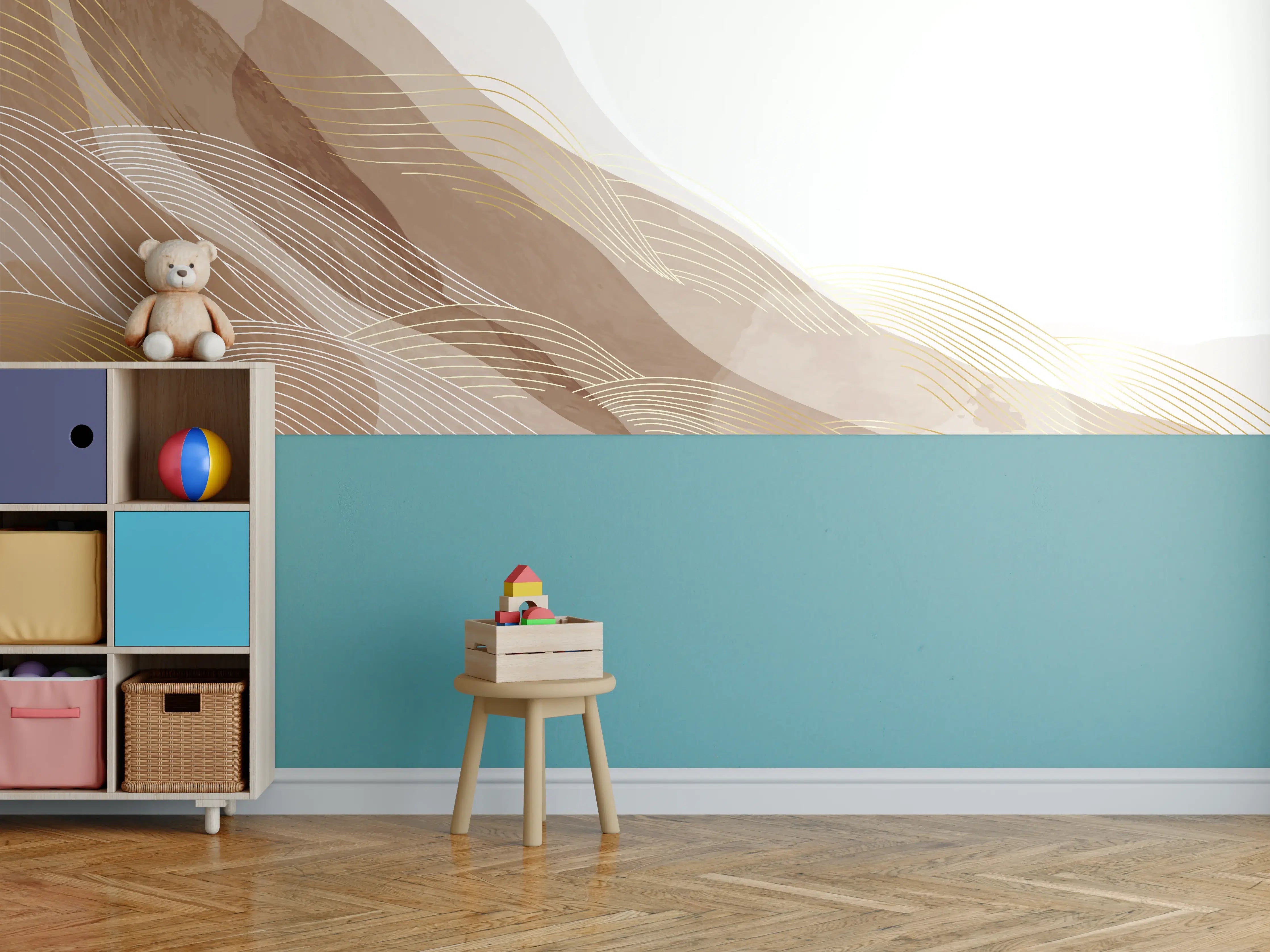 Kinderzimmer Wandgestaltung - Abstrakte Beige Linien Kunst