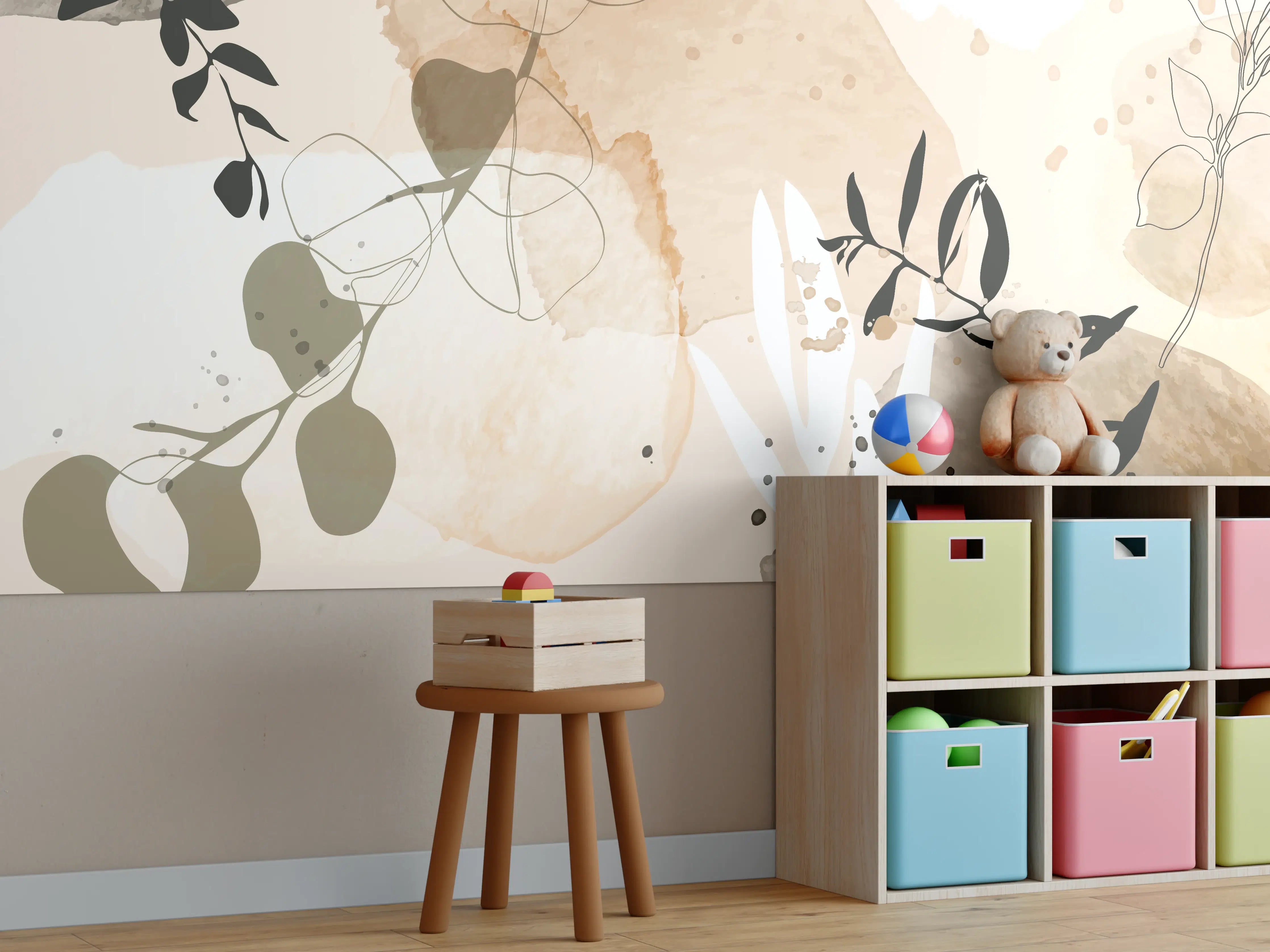 Kinderzimmer Wandgestaltung - Abstrakte Beige-Töne Kunst