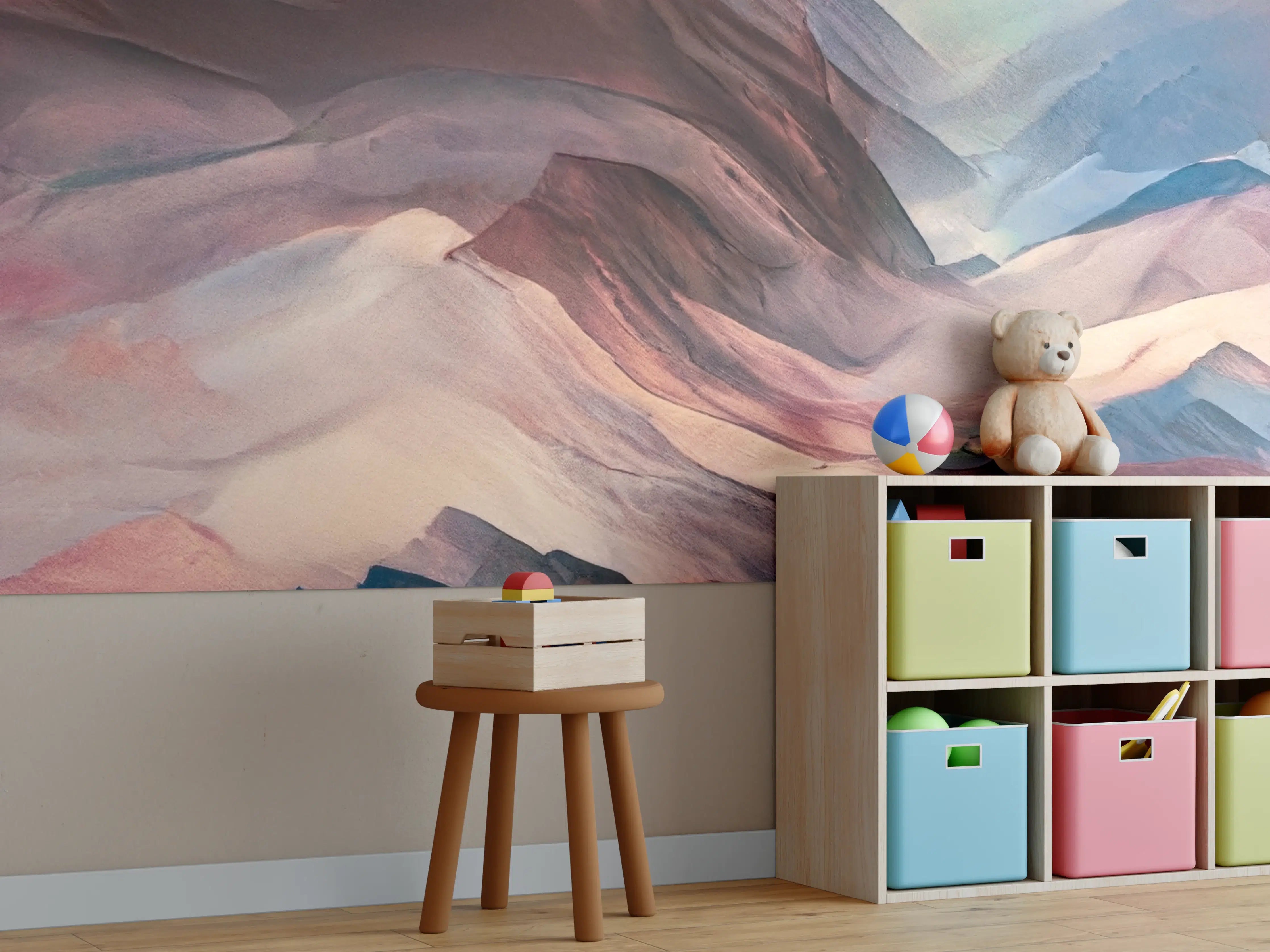 Kinderzimmer Wandgestaltung - Abstrakte Berglandschaft in warmen Tönen