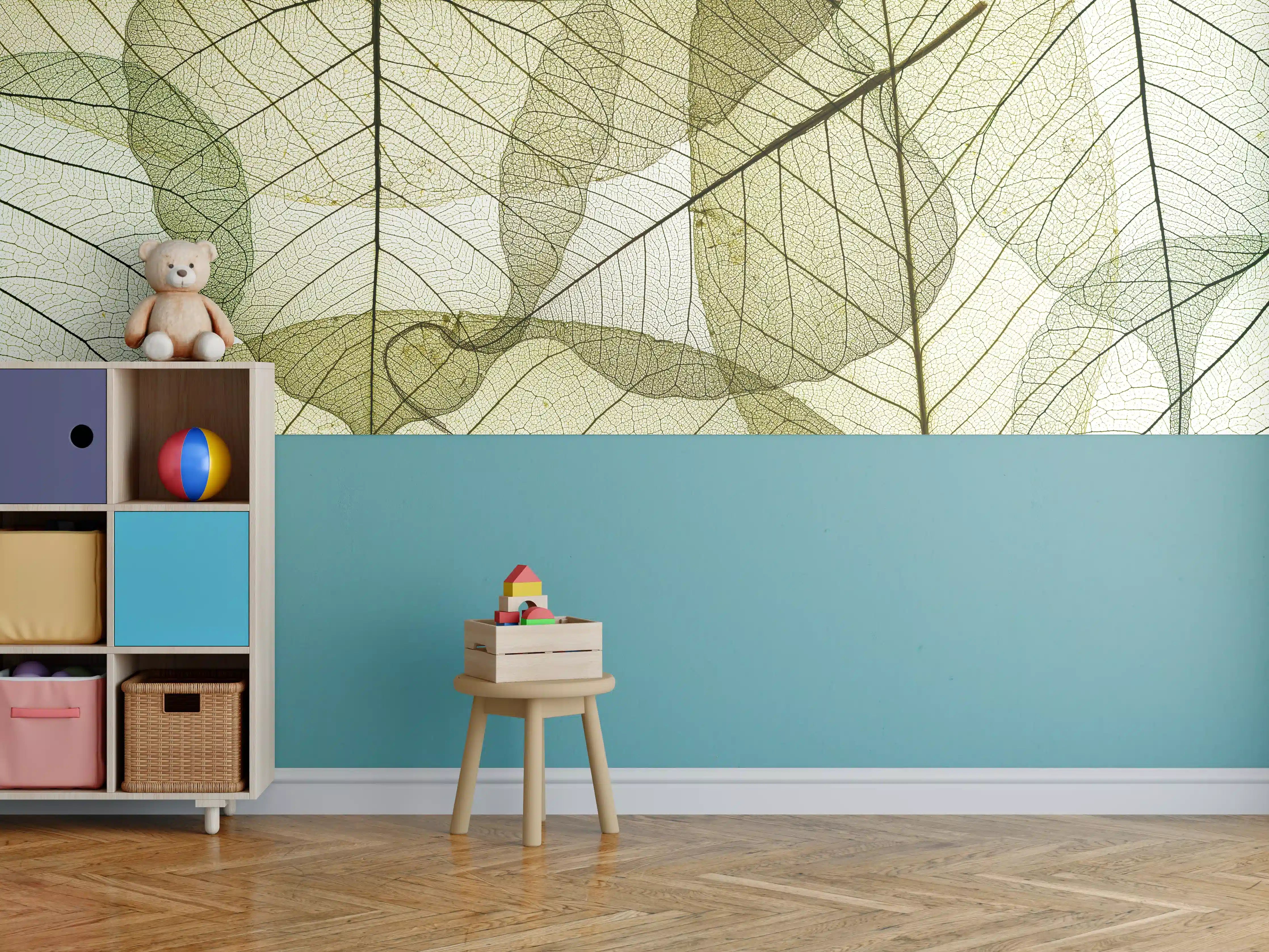 Kinderzimmer Wandgestaltung - Abstrakte Blattstrukturen Beige