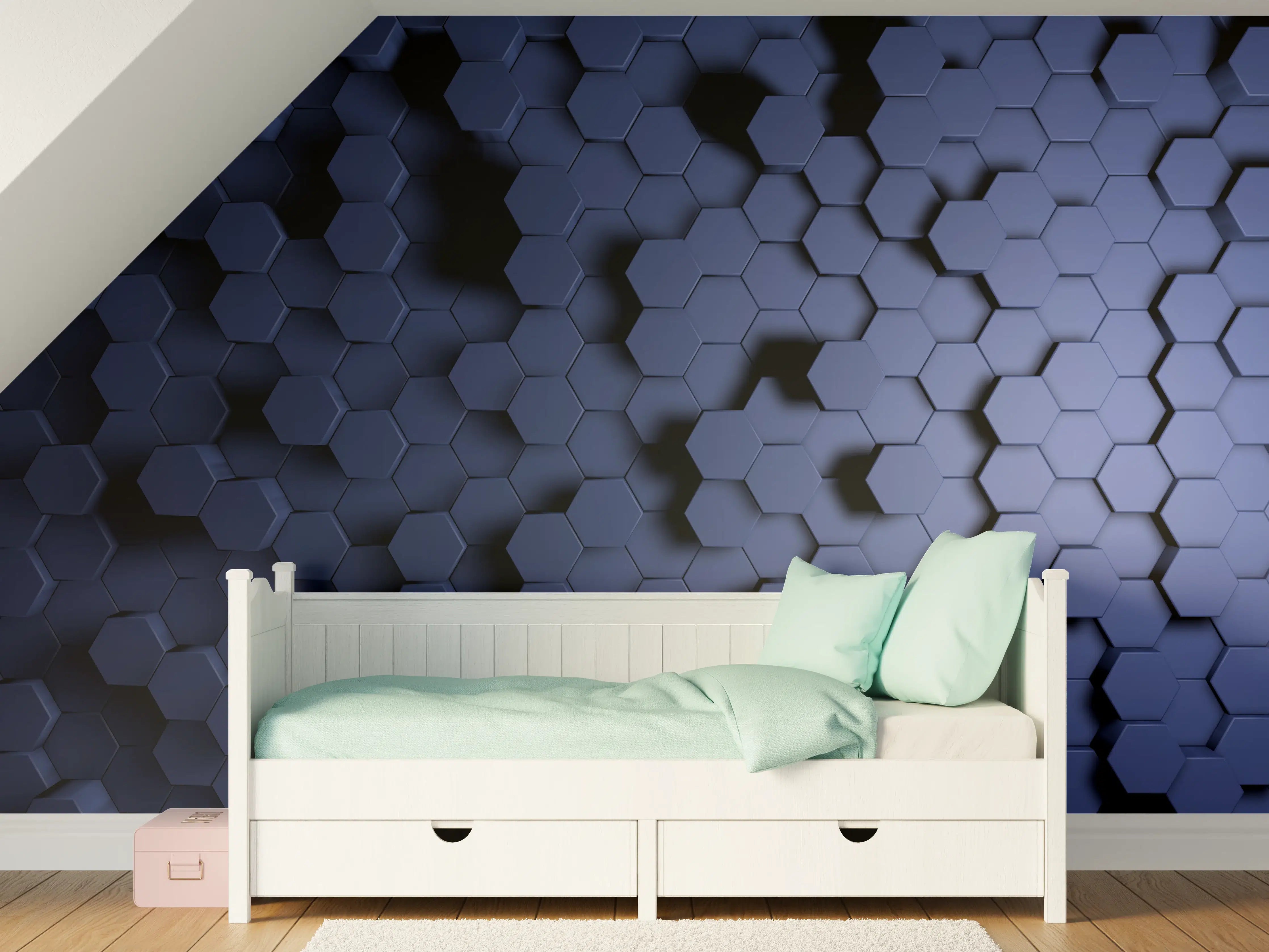 Kinderzimmer Wandgestaltung - Abstrakte Blau-Hexagon-Struktur