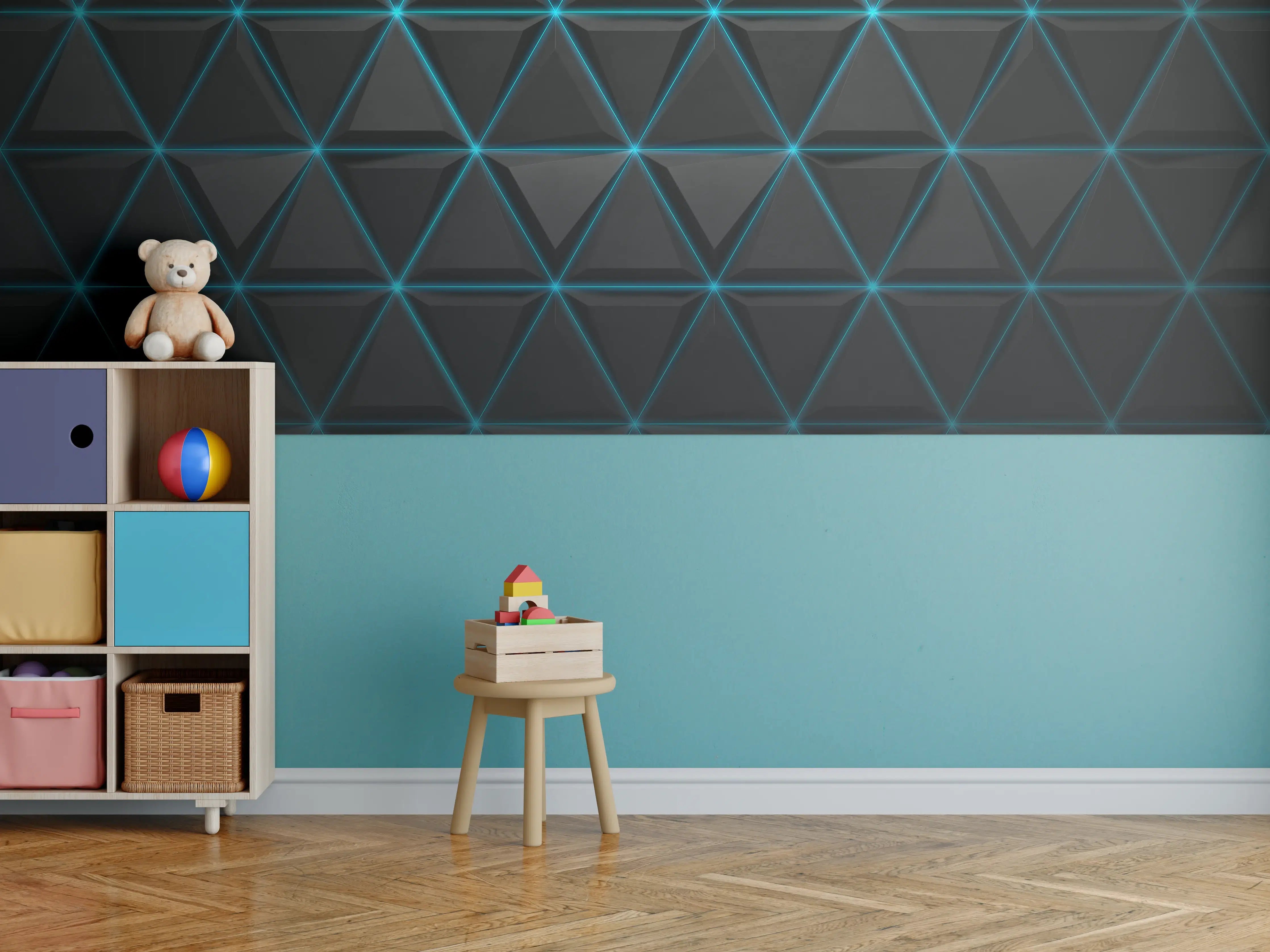 Kinderzimmer Wandgestaltung - Abstrakte Blau-Schwarz Textur