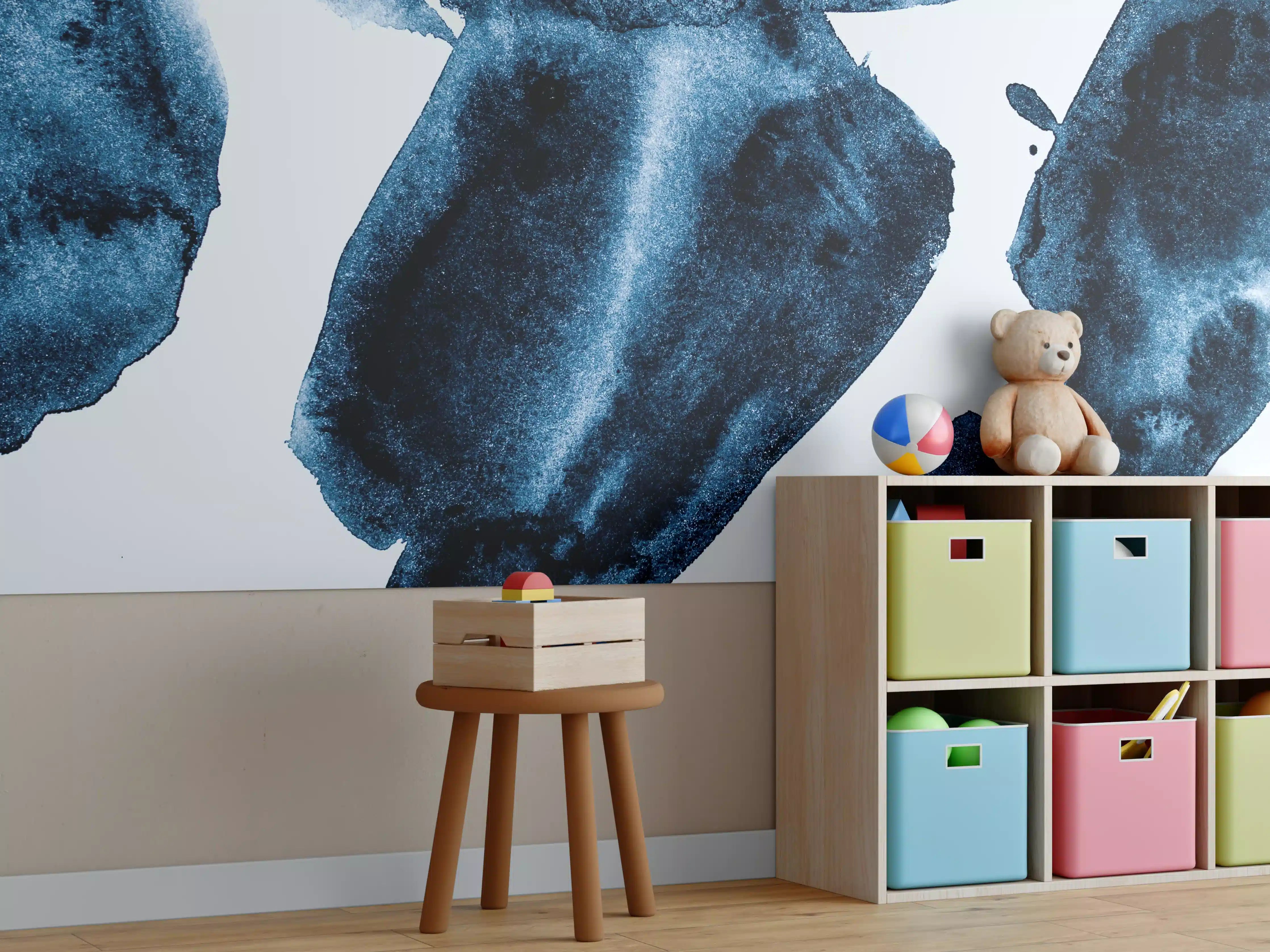 Kinderzimmer Wandgestaltung - Abstrakte Blaue Wasserfarben
