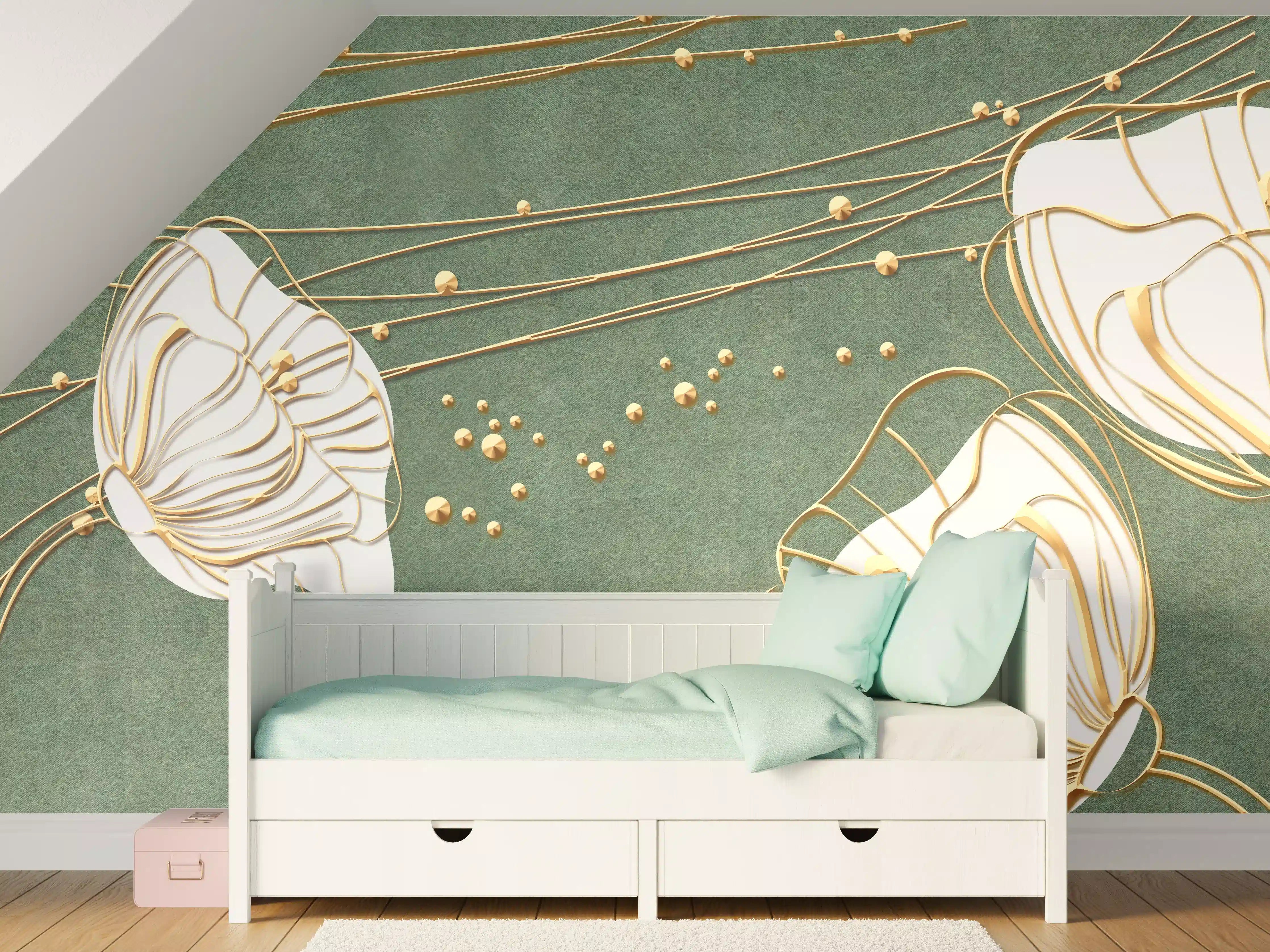 Kinderzimmer Wandgestaltung - Abstrakte Blumen Beige Grün