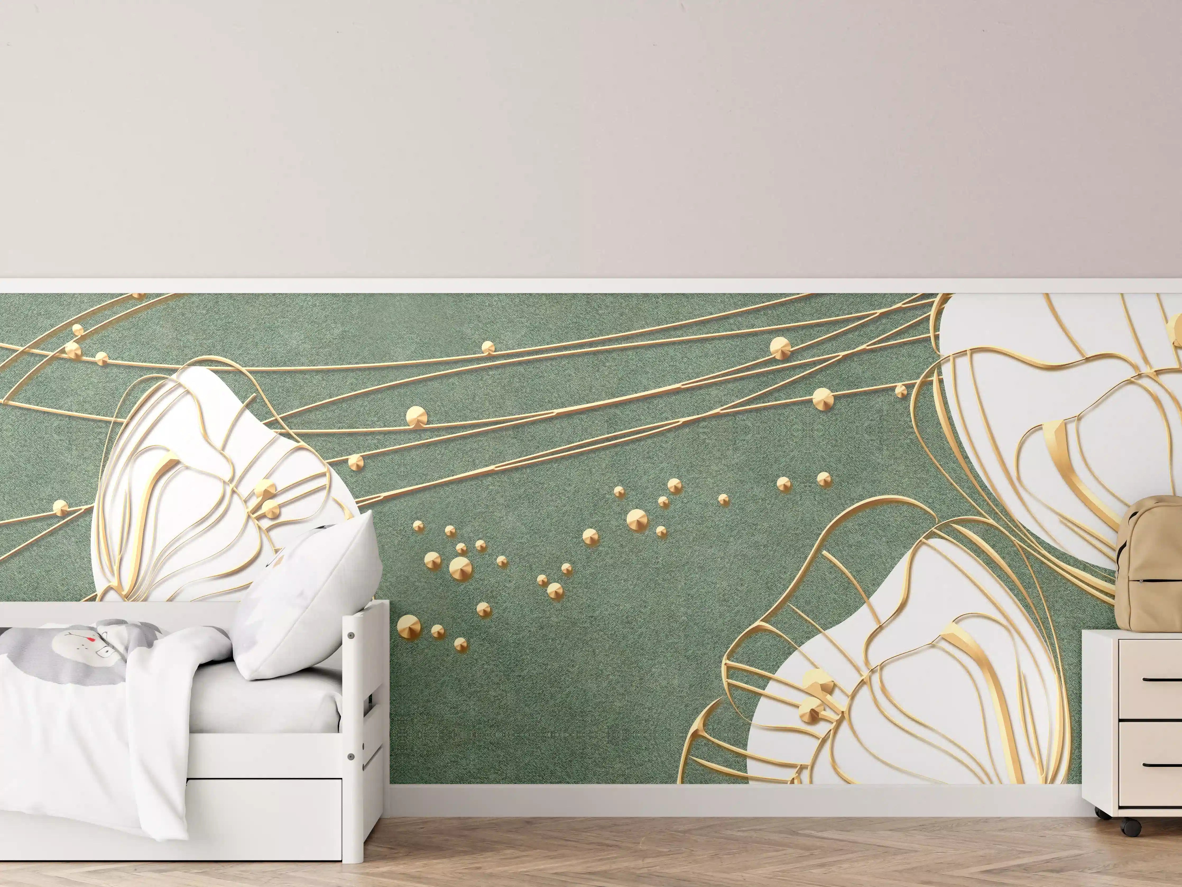 Kinderzimmer Wandgestaltung - Abstrakte Blumen Beige Grün