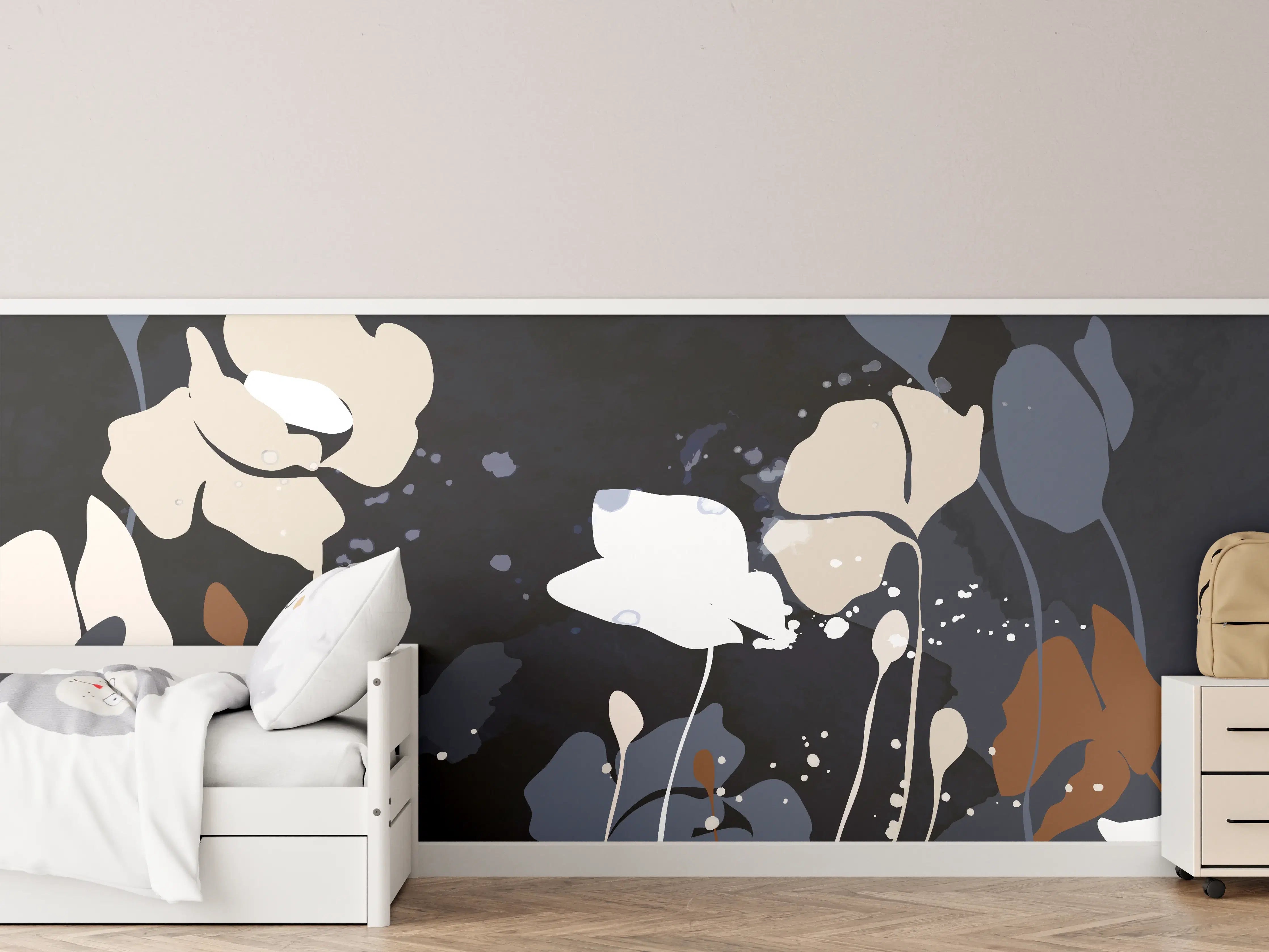 Kinderzimmer Wandgestaltung - Abstrakte Blumen Dunkles Design