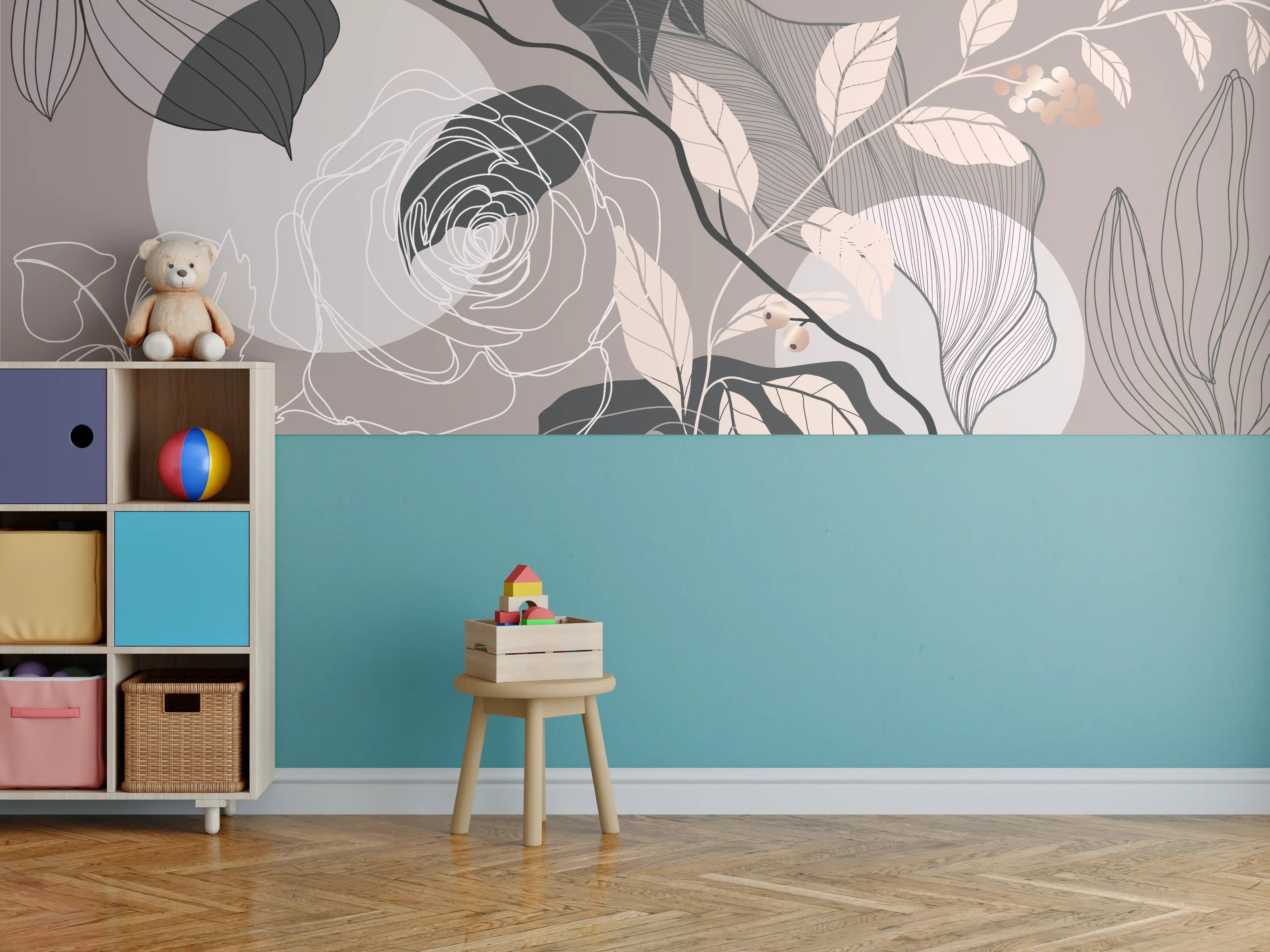 Kinderzimmer Wandgestaltung - Abstrakte Blumen Illustration