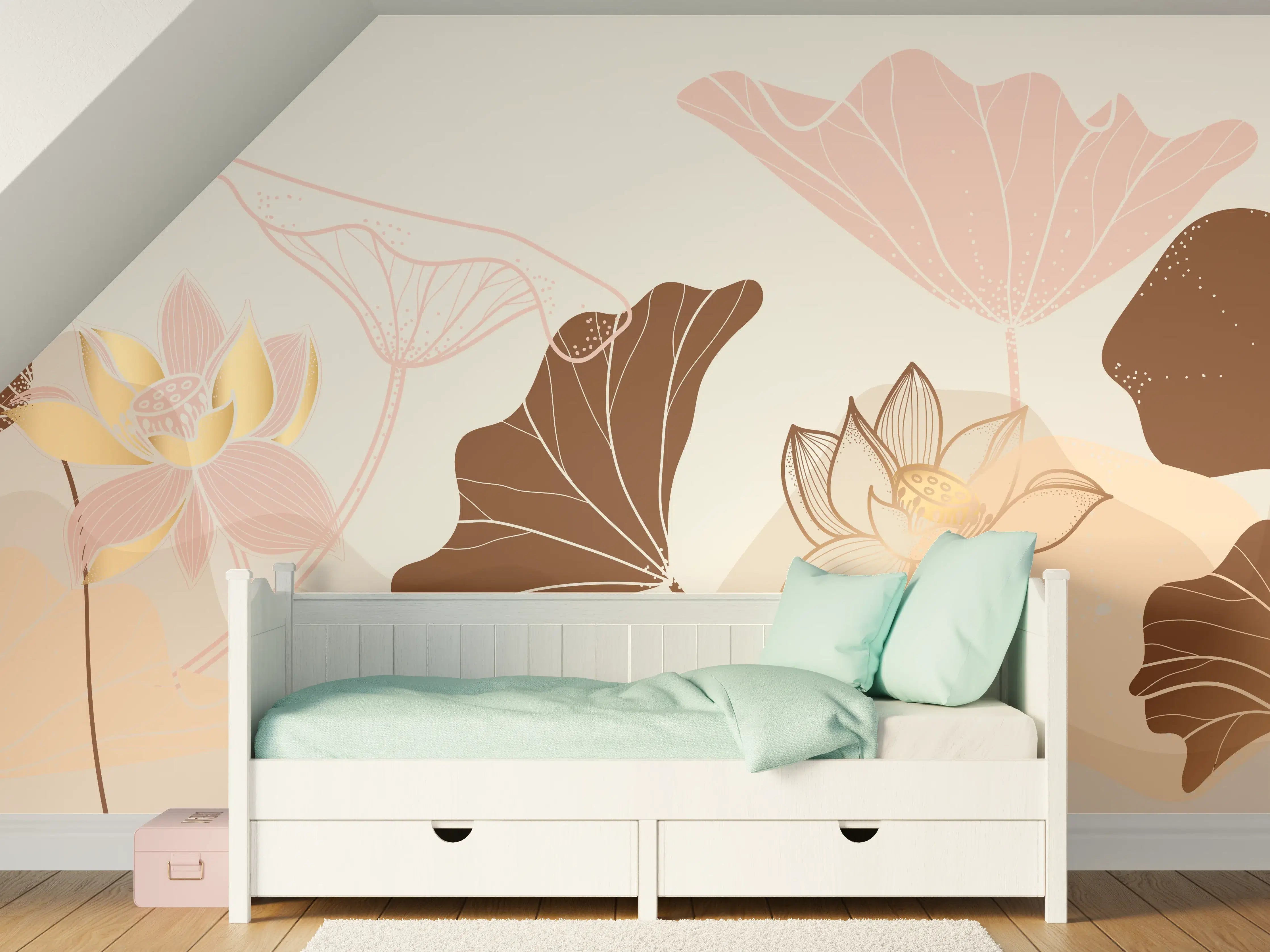 Kinderzimmer Wandgestaltung - Abstrakte Blumen Zeichnung Beige