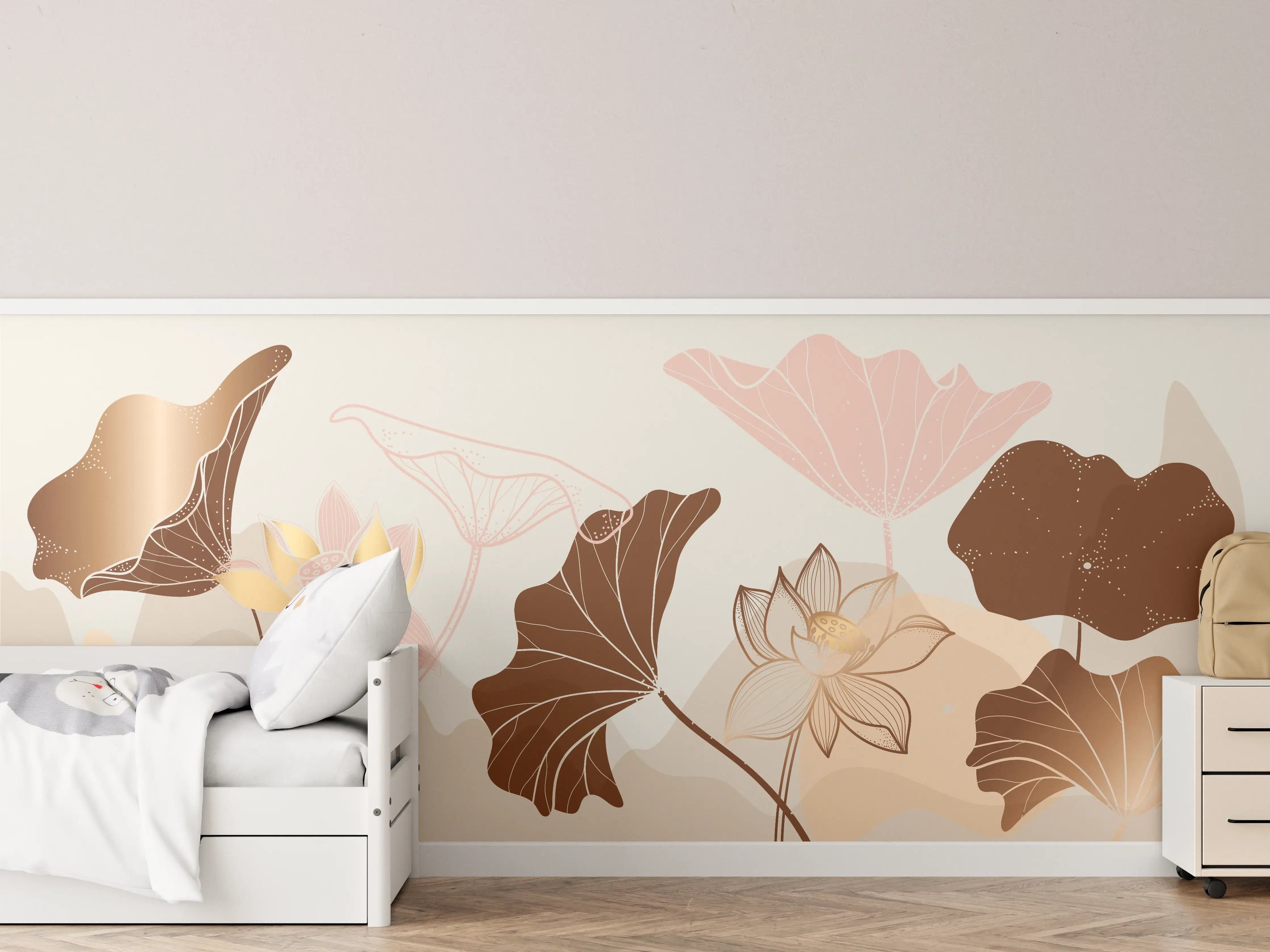 Kinderzimmer Wandgestaltung - Abstrakte Blumen Zeichnung Beige