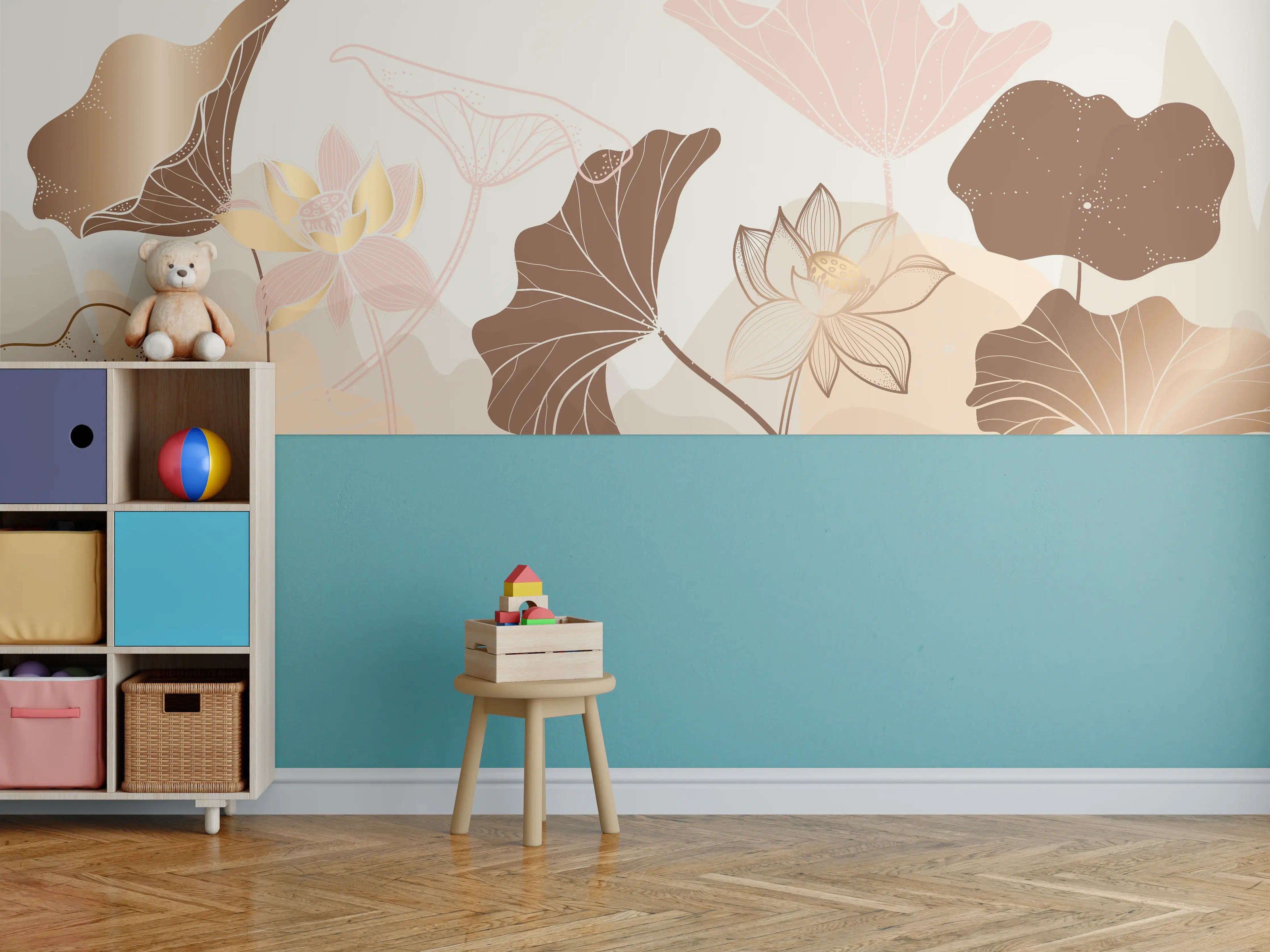 Kinderzimmer Wandgestaltung - Abstrakte Blumen Zeichnung Beige