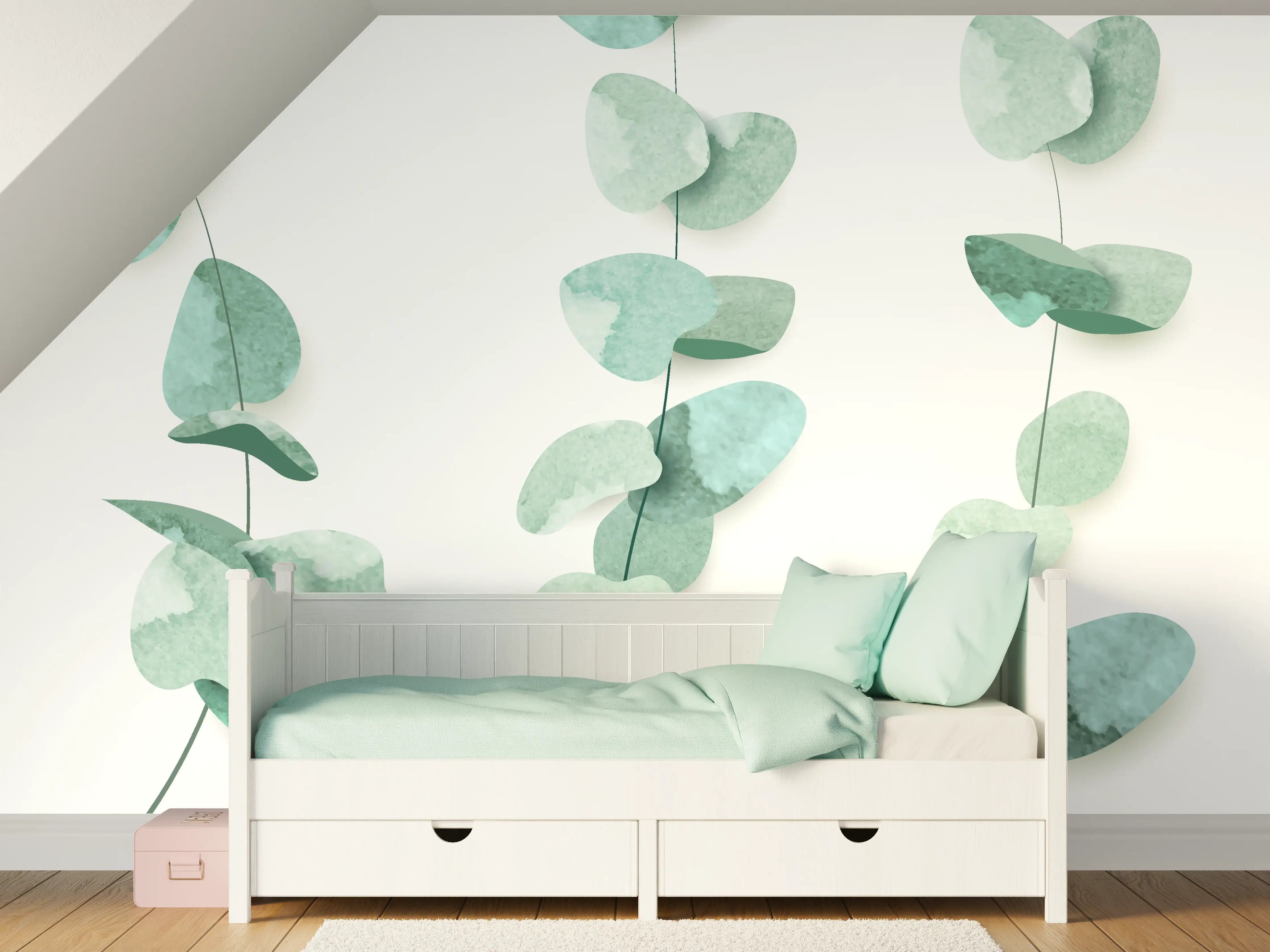 Kinderzimmer Wandgestaltung - Abstrakte Eukalyptus Aquarell Kunst