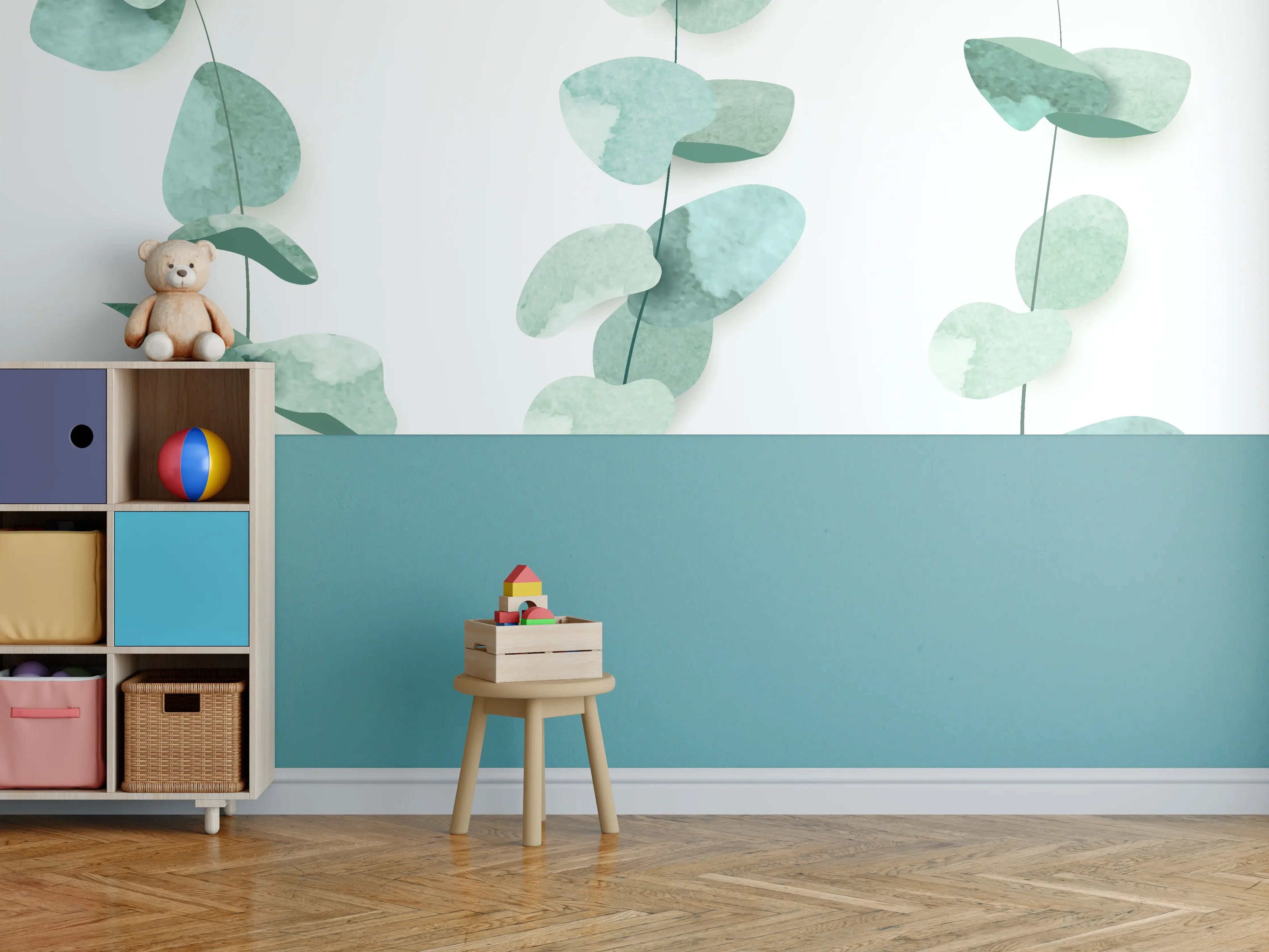 Kinderzimmer Wandgestaltung - Abstrakte Eukalyptus Aquarell Kunst