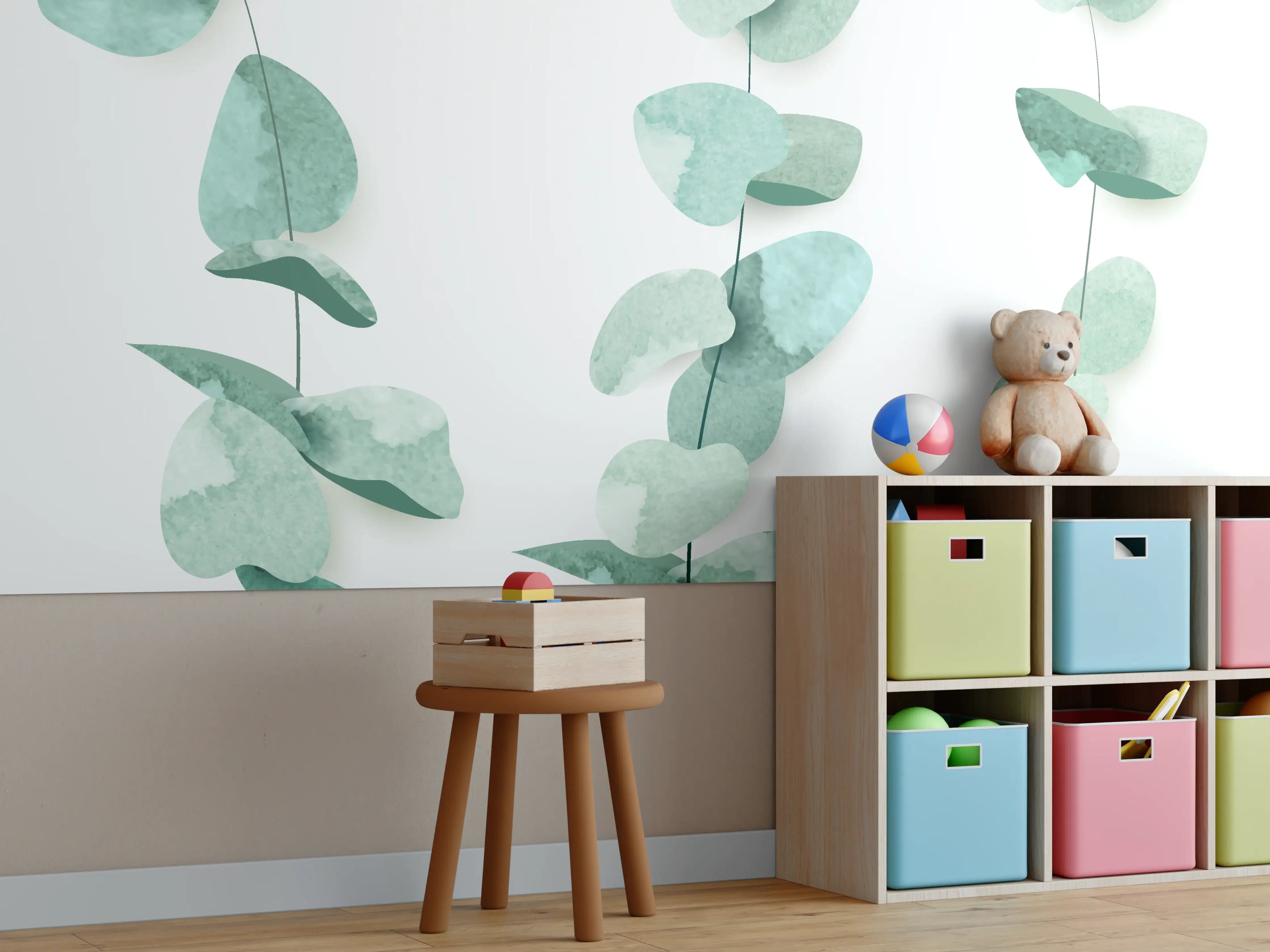 Kinderzimmer Wandgestaltung - Abstrakte Eukalyptus Aquarell Kunst