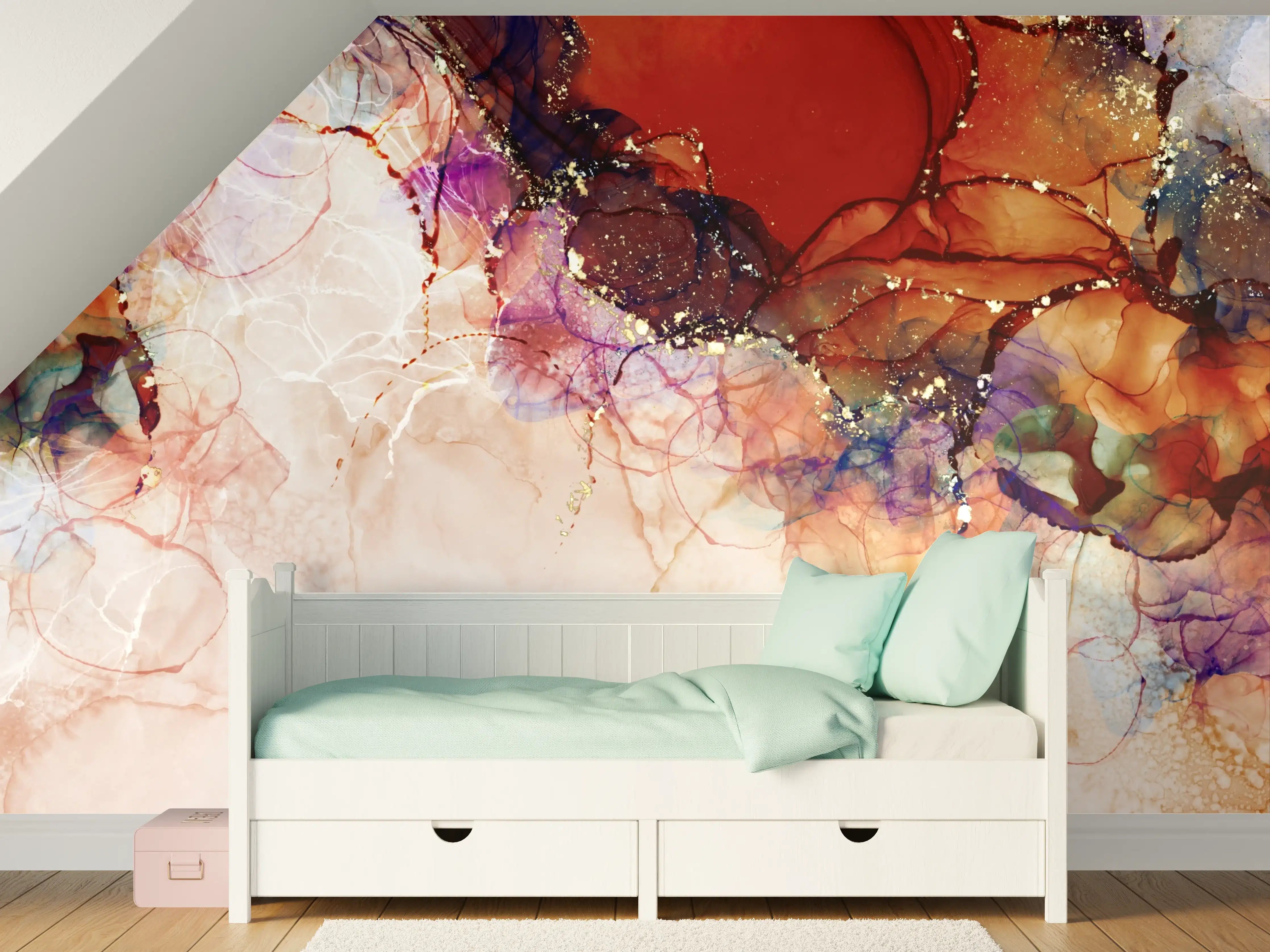 Kinderzimmer Wandgestaltung - Abstrakte Farbenspiele in Warmtönen