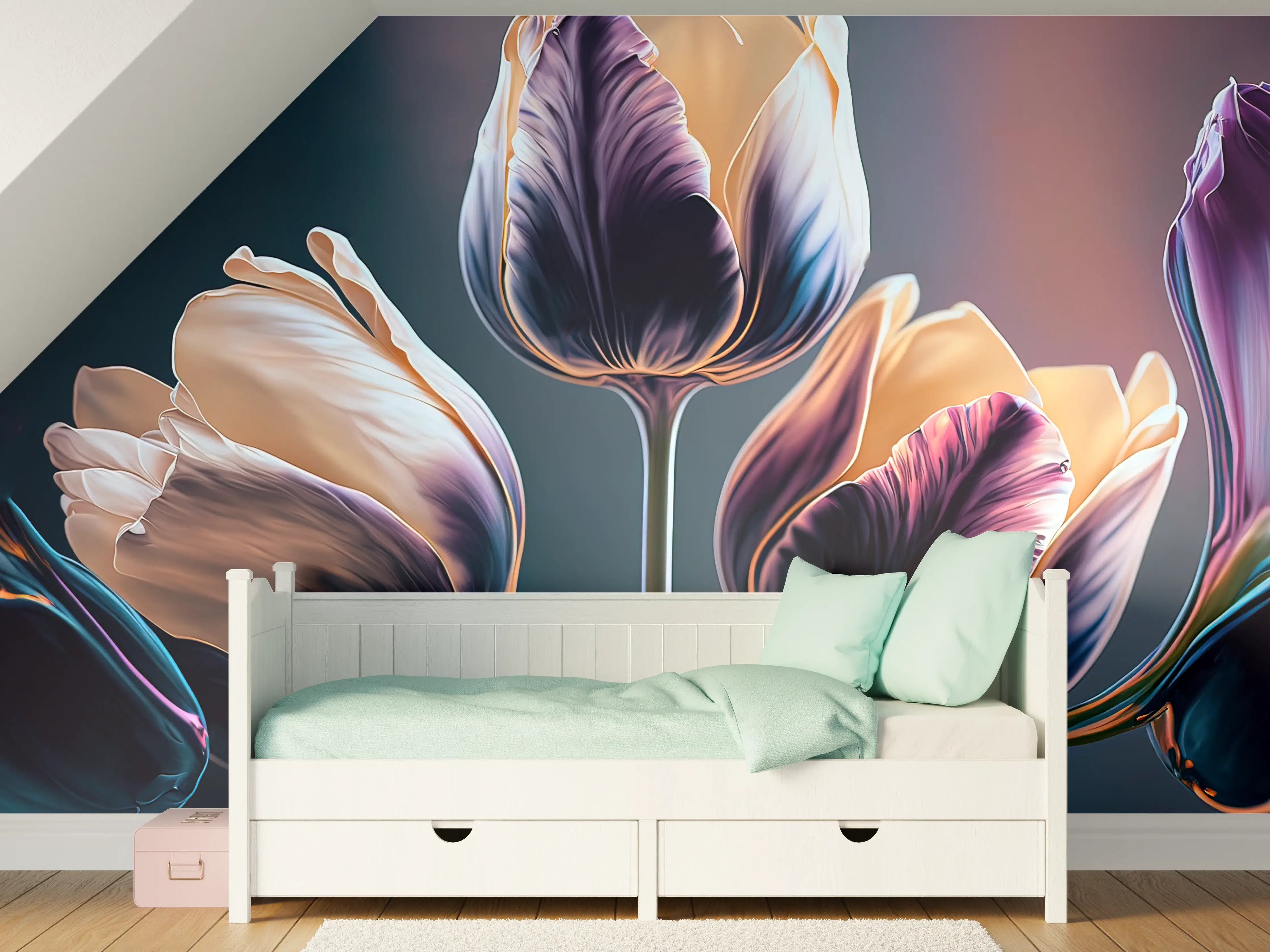 Kinderzimmer Wandgestaltung - Abstrakte Fließende Tulpen Kunst