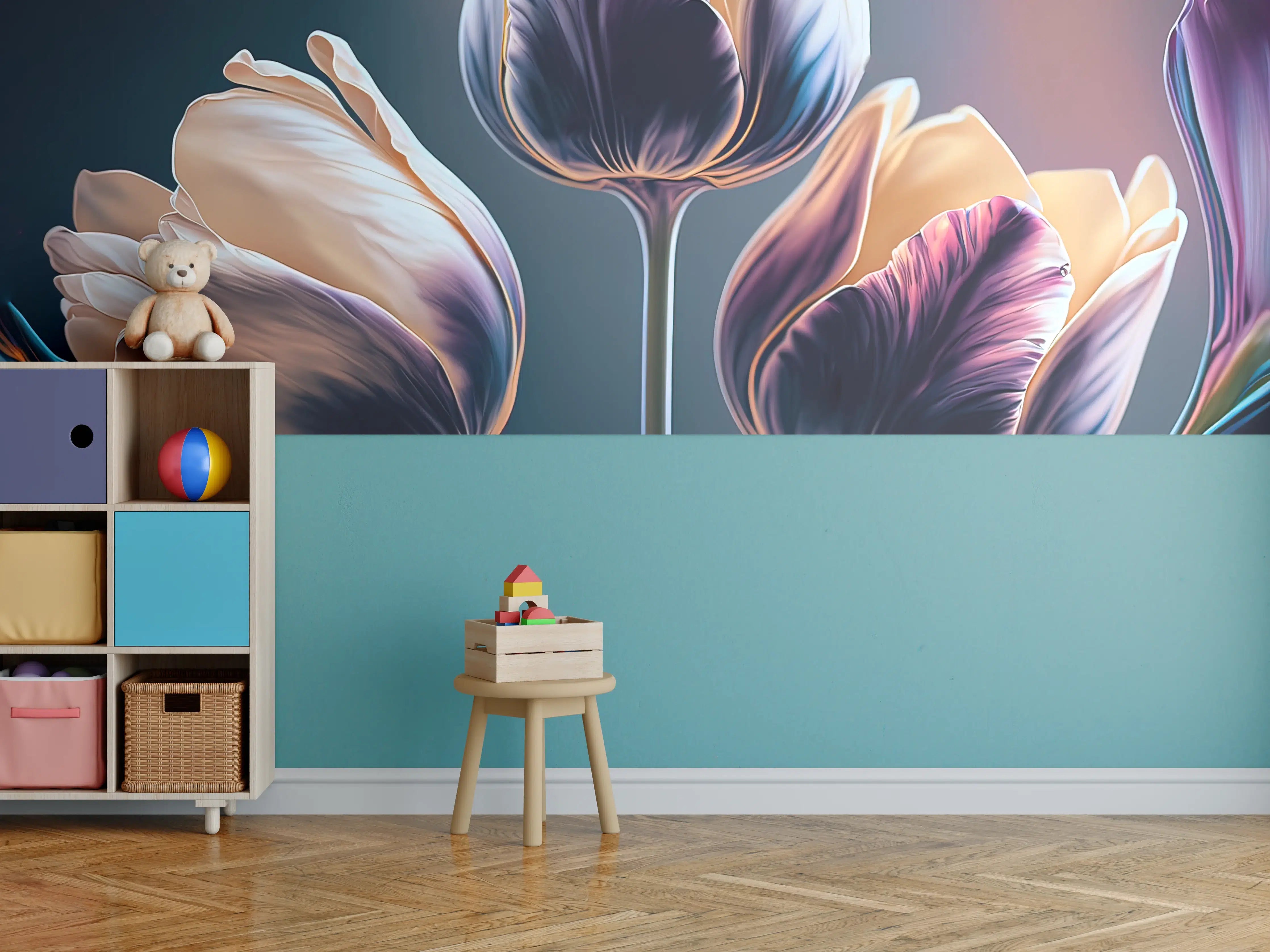 Kinderzimmer Wandgestaltung - Abstrakte Fließende Tulpen Kunst