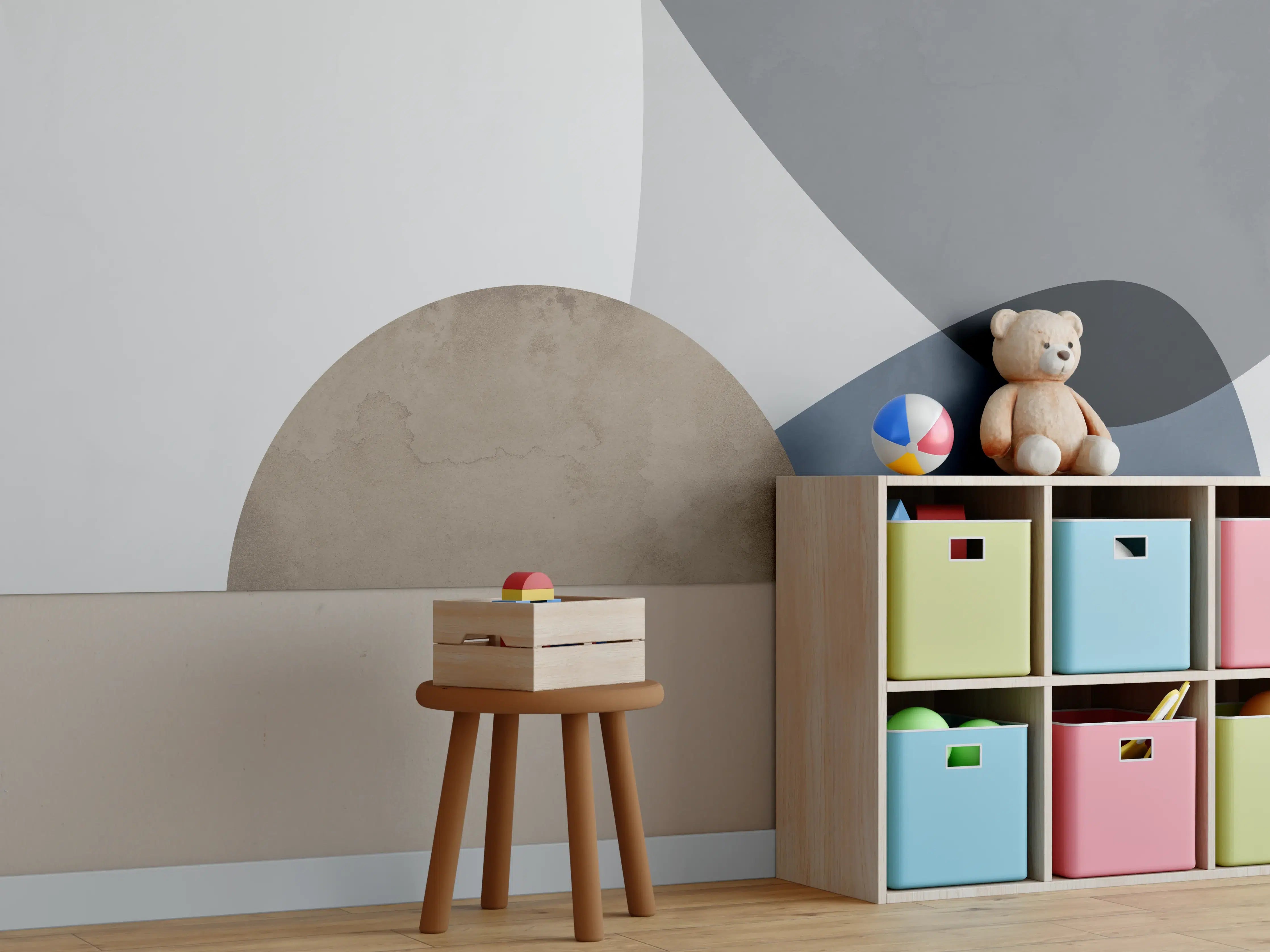 Kinderzimmer Wandgestaltung - Abstrakte Formen in Pastellblau