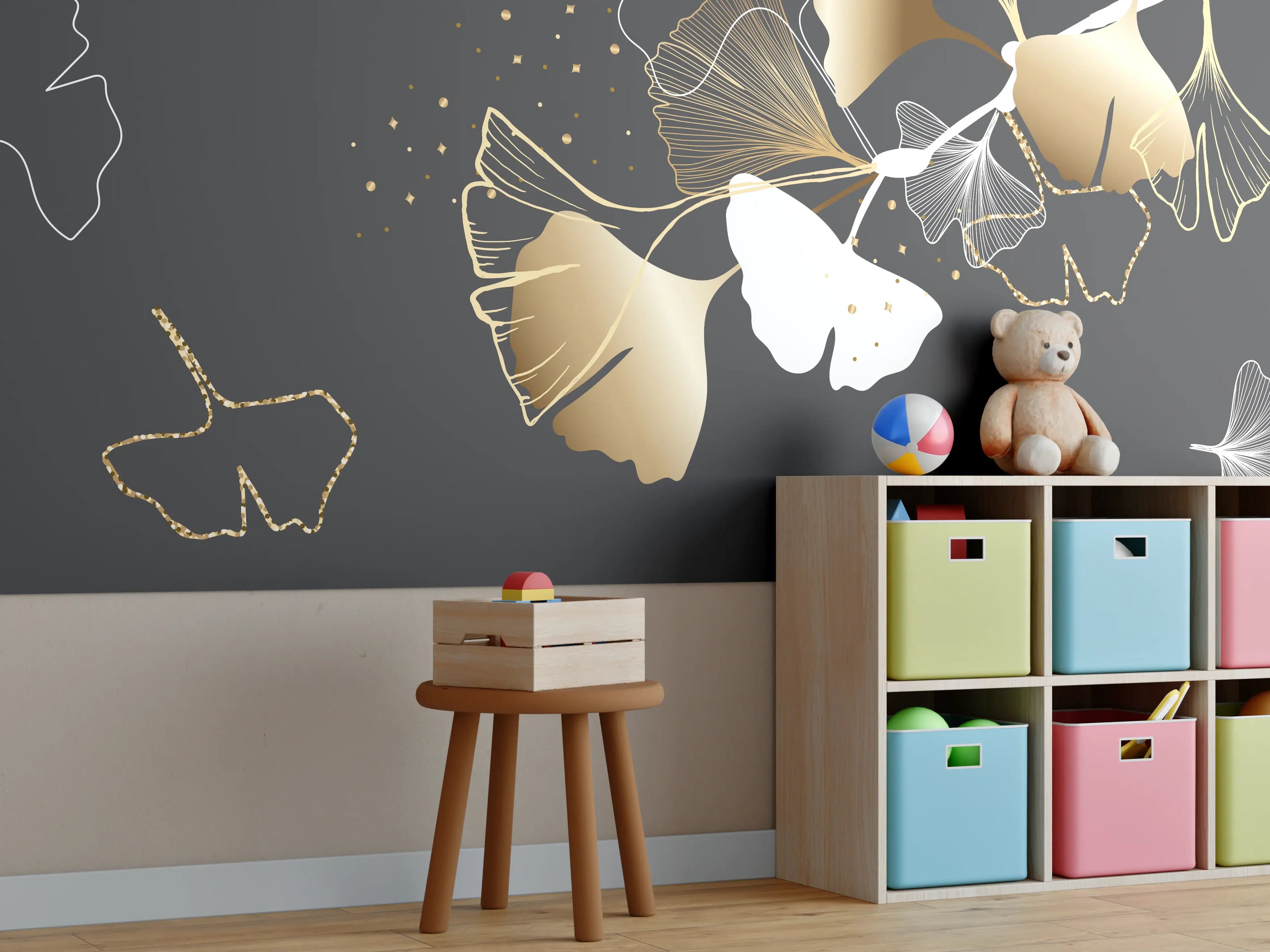 Kinderzimmer Wandgestaltung - Abstrakte Goldene Schmetterlinge