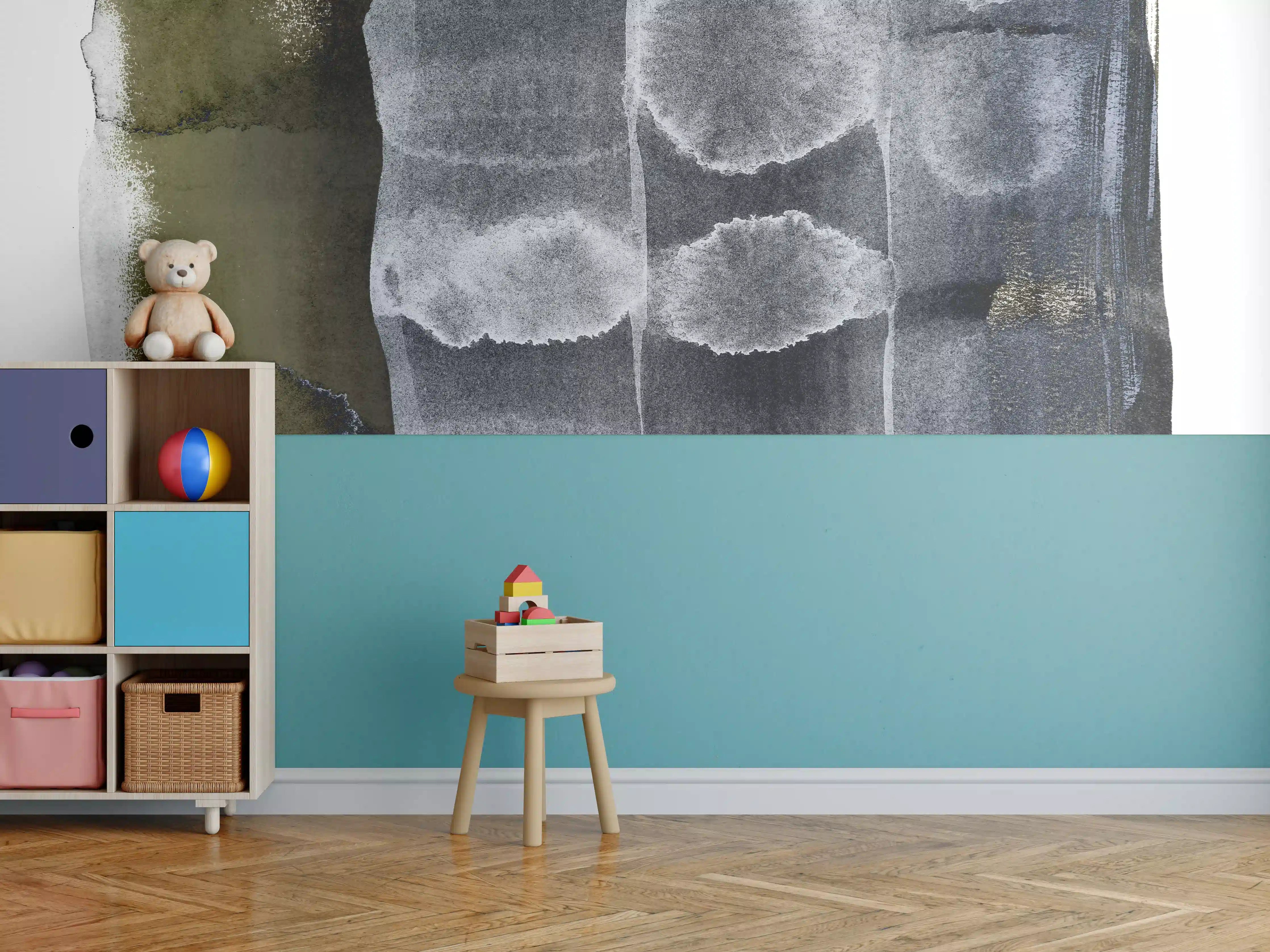 Kinderzimmer Wandgestaltung - Abstrakte Grau-Schwarz Komposition