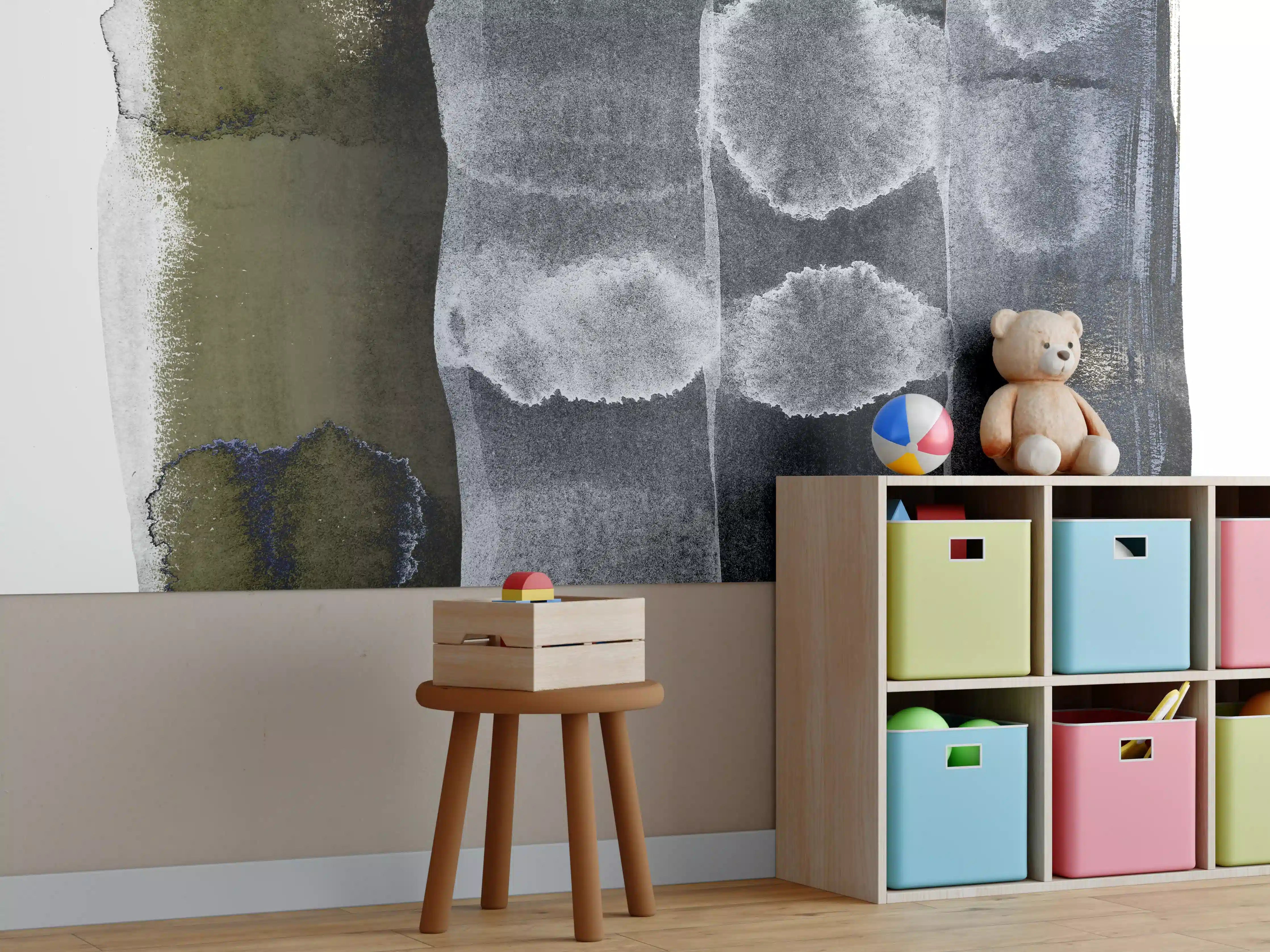 Kinderzimmer Wandgestaltung - Abstrakte Grau-Schwarz Komposition
