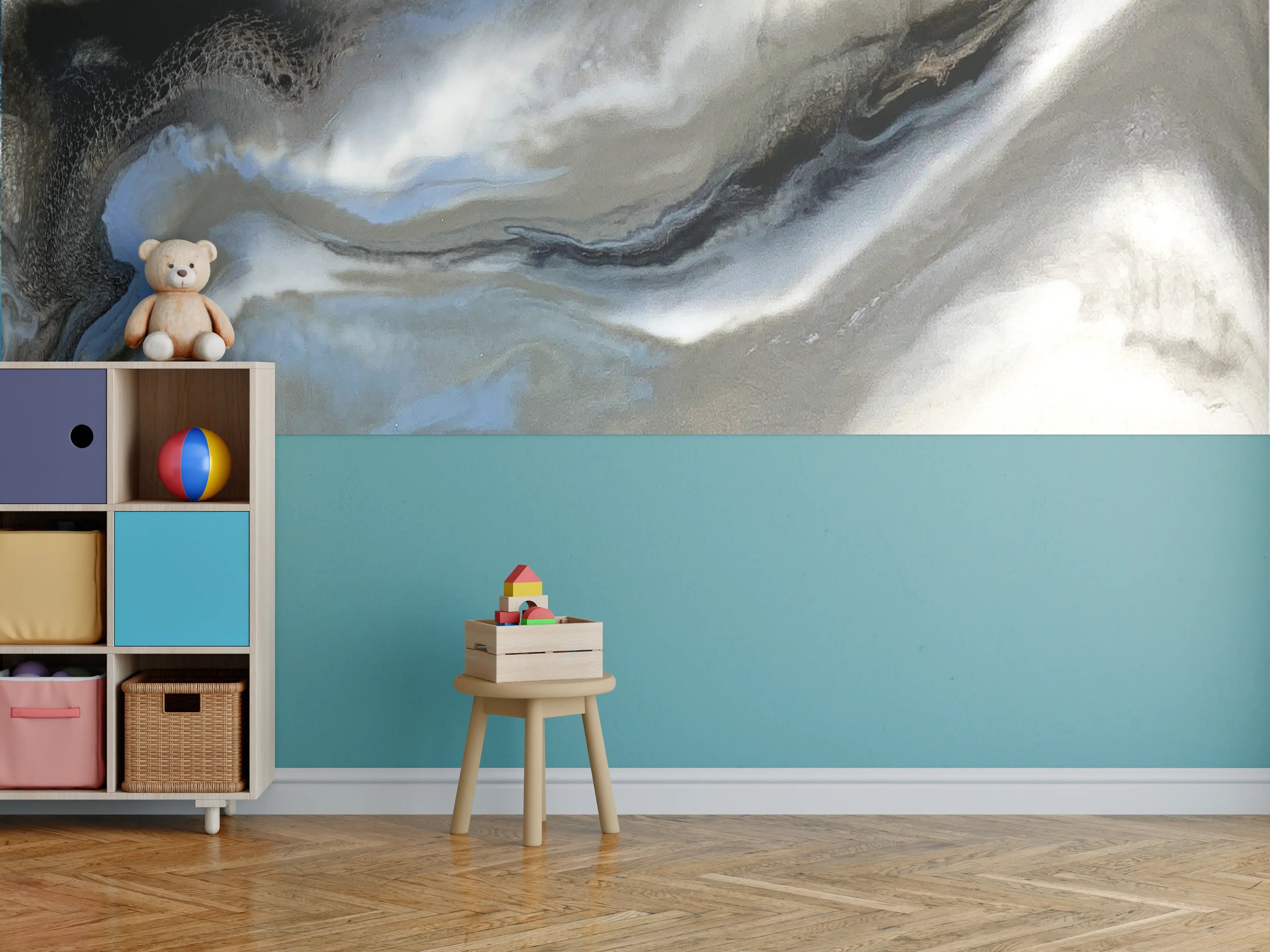 Kinderzimmer Wandgestaltung - Abstrakte Grau-Weiß Kunsttextur